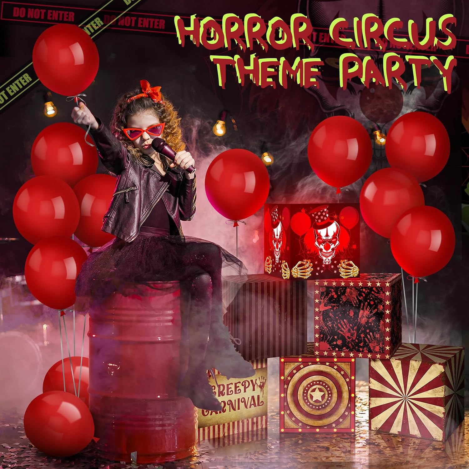 Wettarn 20 Pcs Lighted Halloween Carnival Clown Circus Box Decor Set