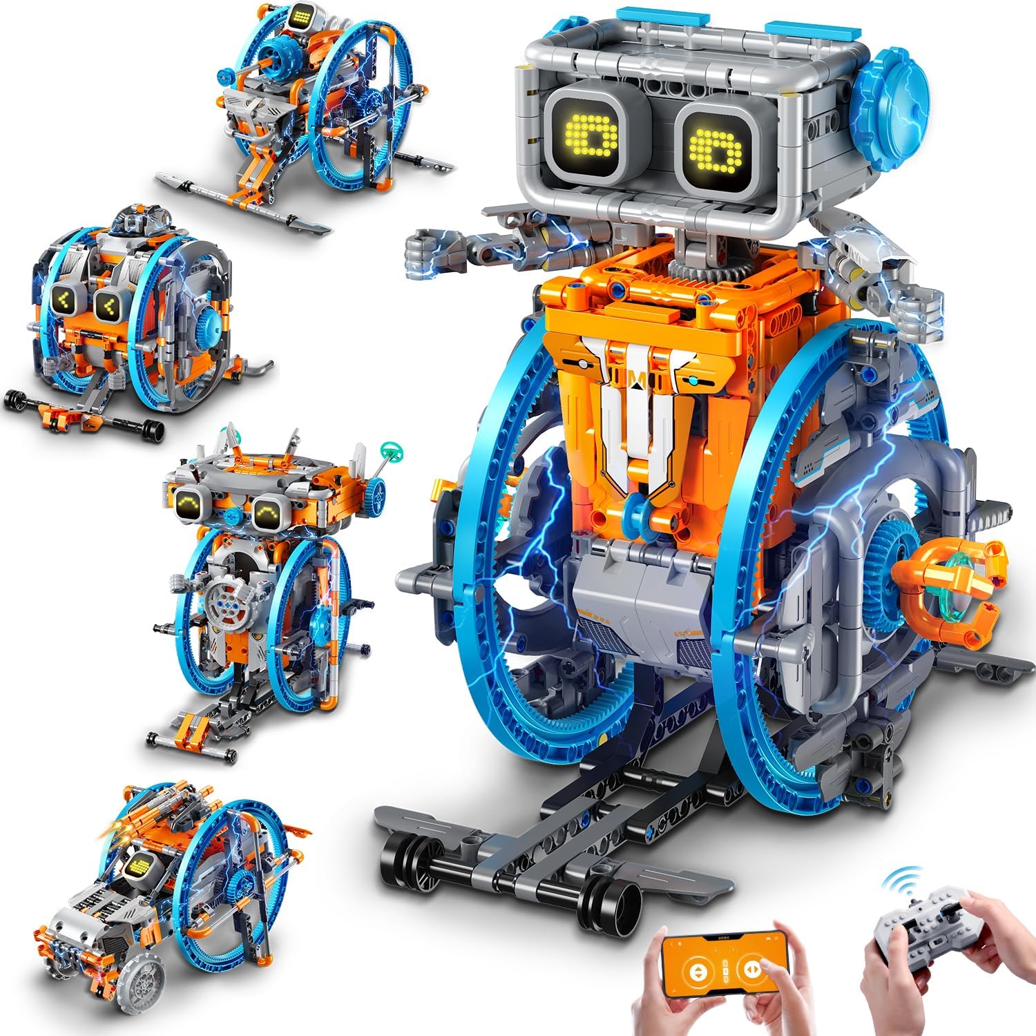 HiWEEGO RC Robot Toys with Changeable LED Eyes & Sound, App & Remote Control Rechargeable Robotics with Unqiue Wheel Design 5-in-1 Model Kit Gift for Kids Boys Girls Teens Age 12+ Years Old(783 PCS)