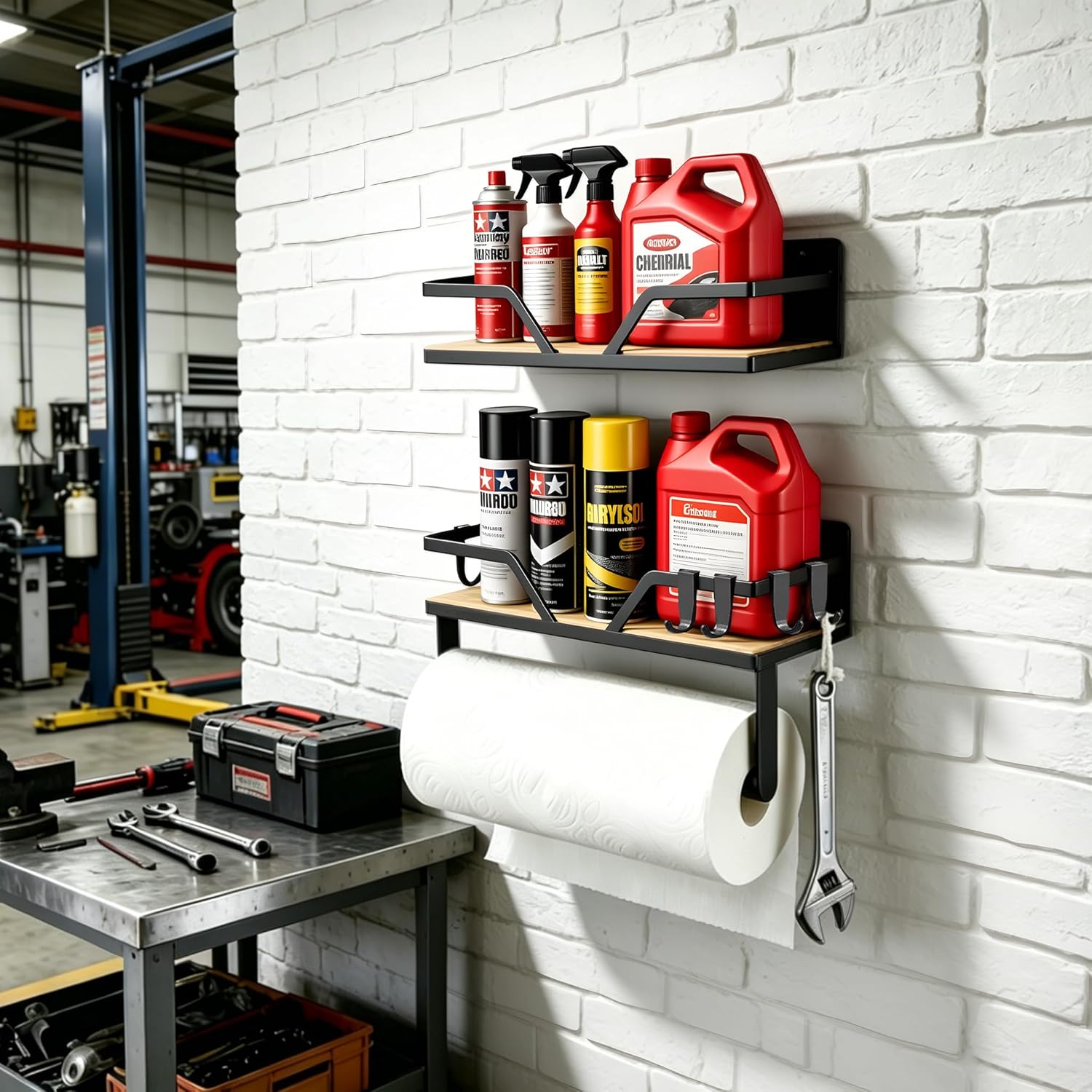 DELITON Magnetic Paper Towel Holder with Shelf - 2 Pack Wall Mount or Magnet Spice Rack for Kitchen Refrigerator RV