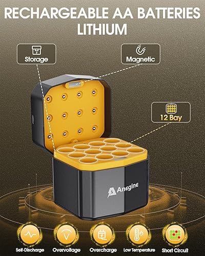 Miniatura 7 de Baterías AA recargables de litio, paquete de 12 con cargador rápido, 3600 mWh 1.5 V de alta potencia AA baterías de iones de litio de salida