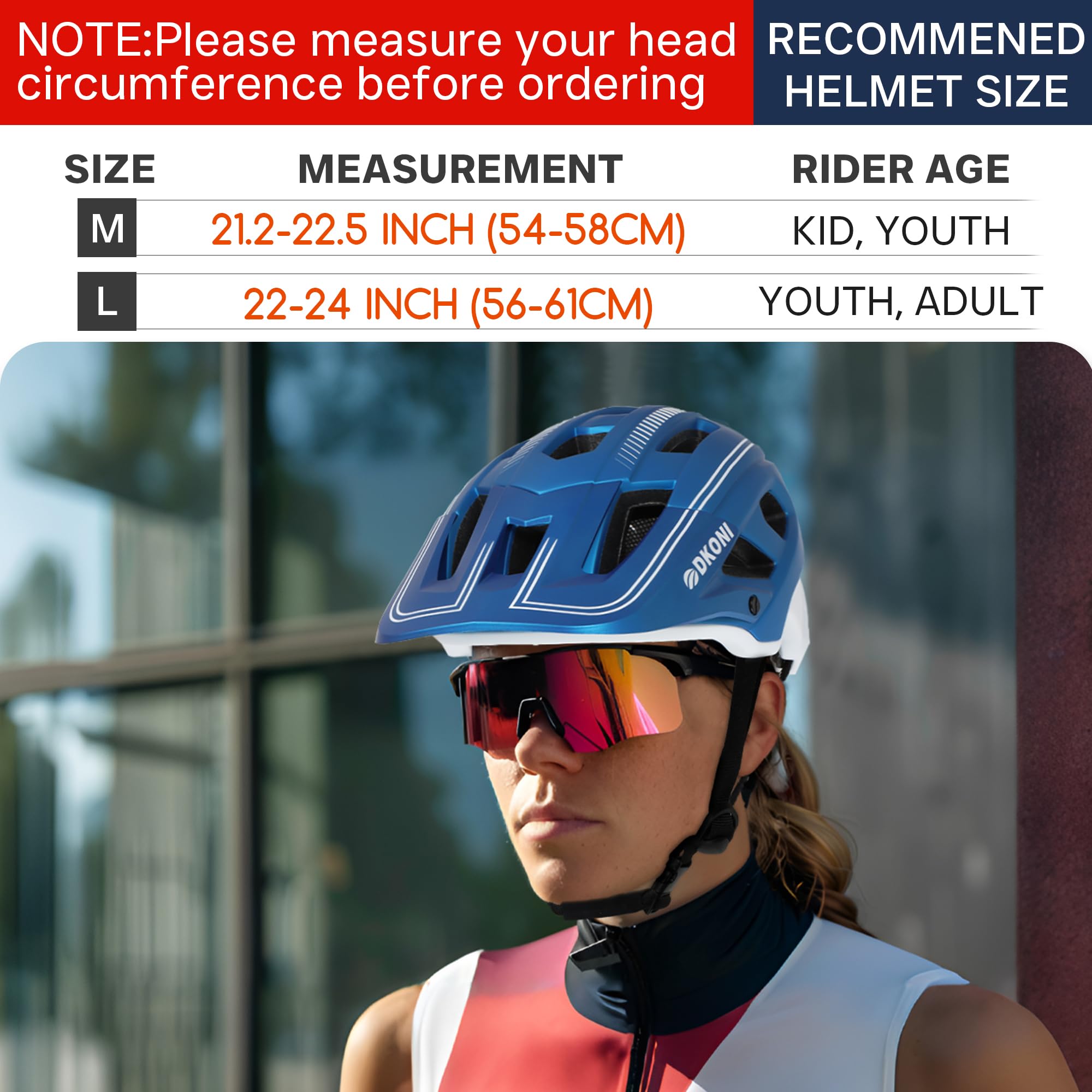 DKONI Casco da bicicletta leggero e regolabile, unisex per ragazzi e adulti, con visiera e imbottitura rimovibili, 17 prese d’aria