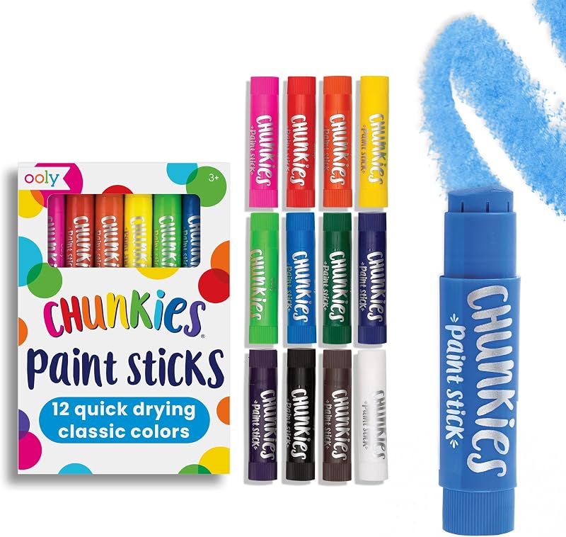 Ooly Chunkies Easy Grip Tempera Paint Sticks for Kids, Set of 12 - Classic | Ages 3+, Kid-Safe, Quick-Drying, Non-Toxic, Mess-Free Art Supplies for Toddlers and Kids, Great Stocking Stuffer Holiday Gift