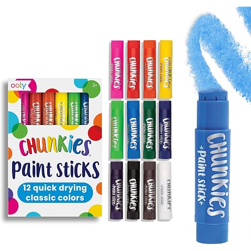 Ooly Chunkies Easy Grip Tempera Paint Sticks for Kids, Set of 12 - Classic