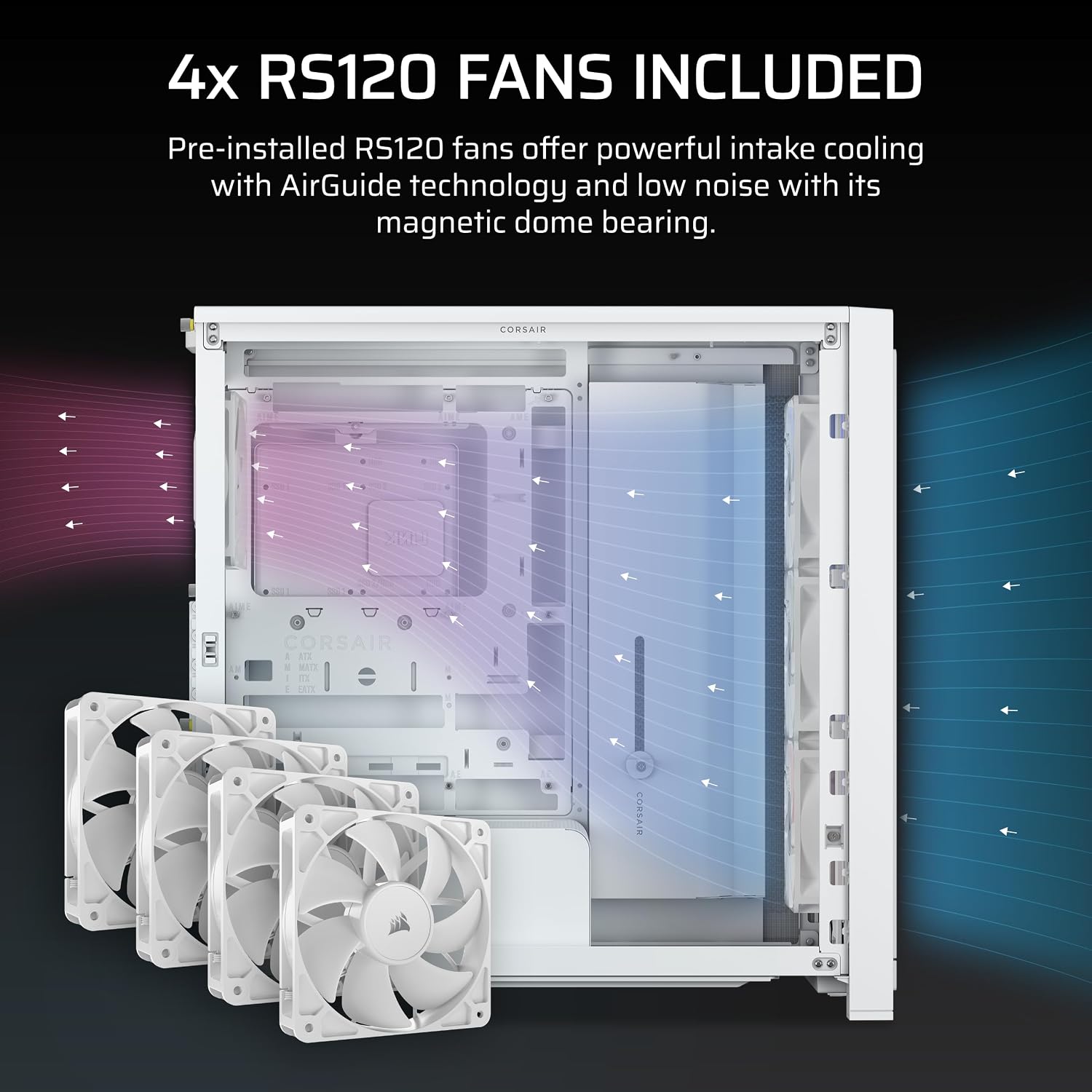 CORSAIR Frame 4000X RS Modular Mid-Tower ATX PC Case – RGB Front Panel, 4X RS120 PWM Fans Included, InfiniRail Fan Mount System, Reverse GPU Anti-Sag and Motherboard Support – White