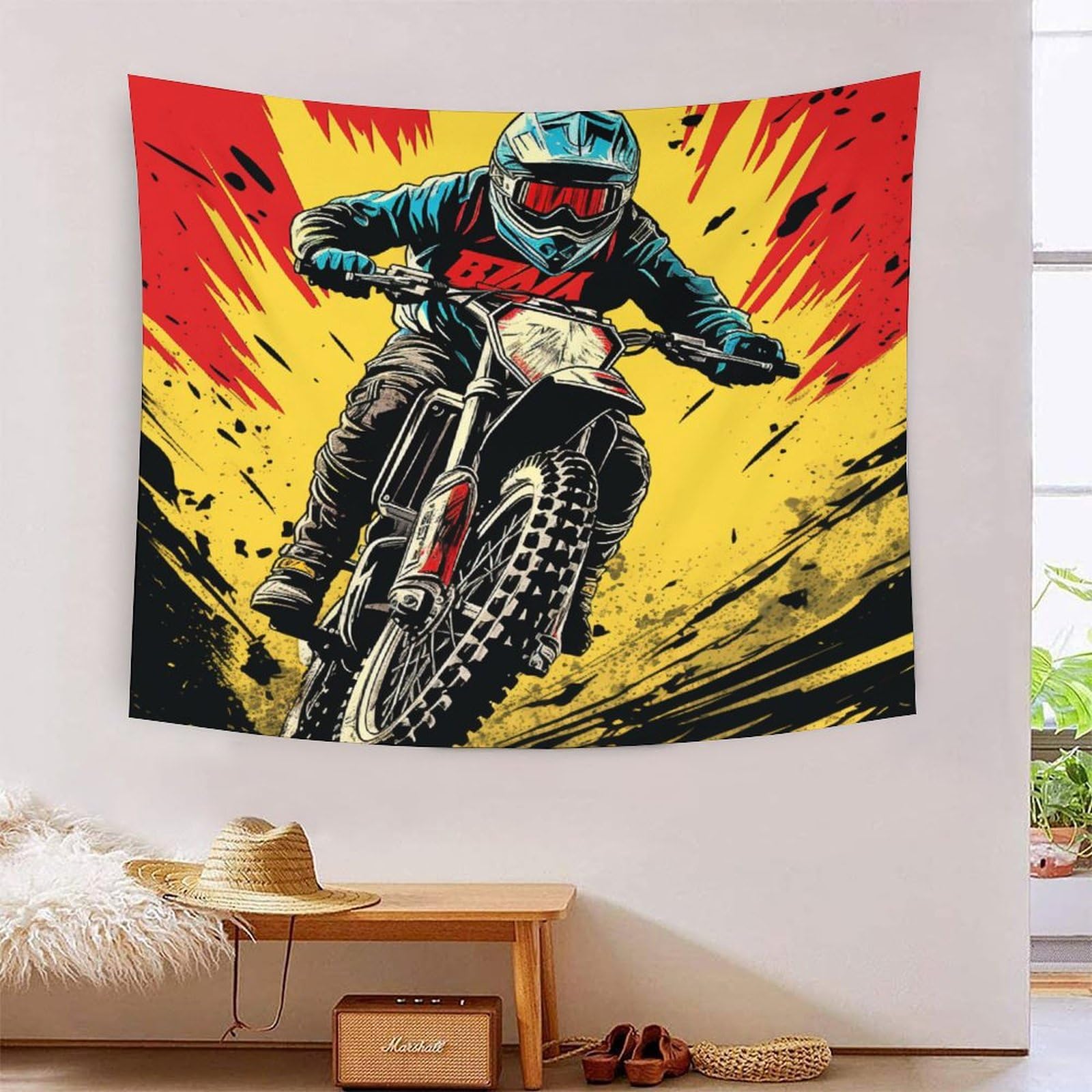 HLXZMCVBT 3D Motorcycle Printed Wall Blanket Home Decoration Bedding Poster Wall Art Tapestry Tapestries Wall Hanging Soft Polyester for Bedroom Living Room, Dorm & Room Decor 70cmx100cm