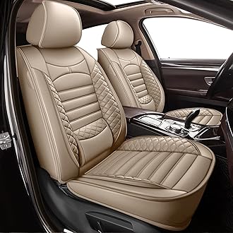 Seat Covers for Kia Seltos 2021 2022 2023 2025 Car Seat Covers Full Set 5 Seats Waterproof Faux Leather Car Seat Cushion Protector Compatible Airbag (Beige)