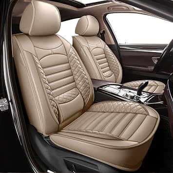Seat Cover Fit for 2009-2025 2026 Volkswagen Tiguan Car Seat Covers Front 2 Row 5 Seats Waterproof Faux Leather Car Seat Cushion Protector Compatible Airbag Beige