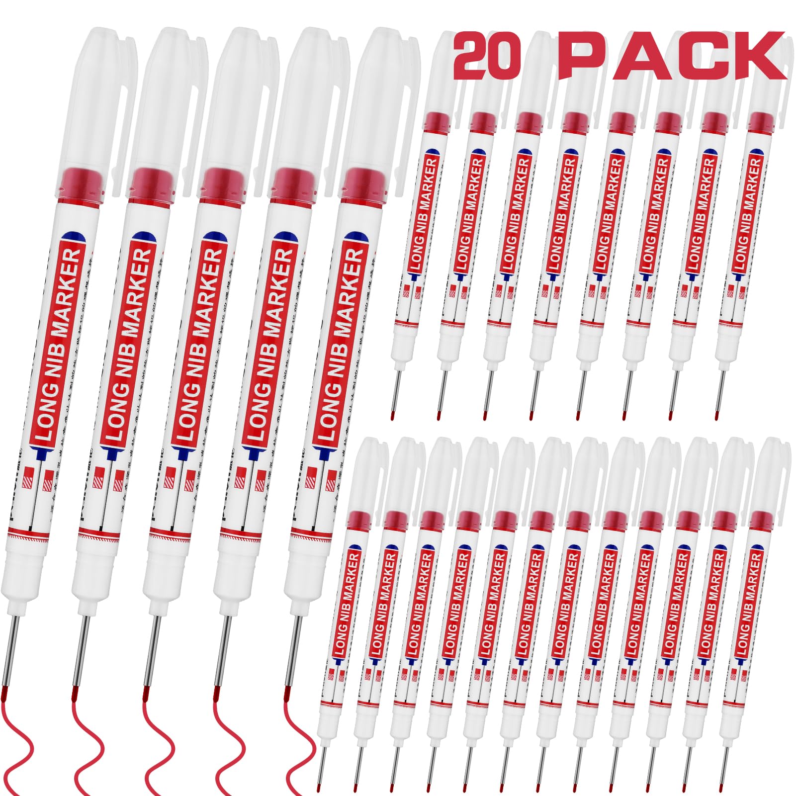 20 PCS Long Nib Marker,20mm Long Head Deep Hole Marker Pens,Longs Nose Markers,Waterproof Construction Markers Marking Tool,Permanent Markers Carpenter Ink marker Pens,Metal marking Pens,White — Amazon image 15