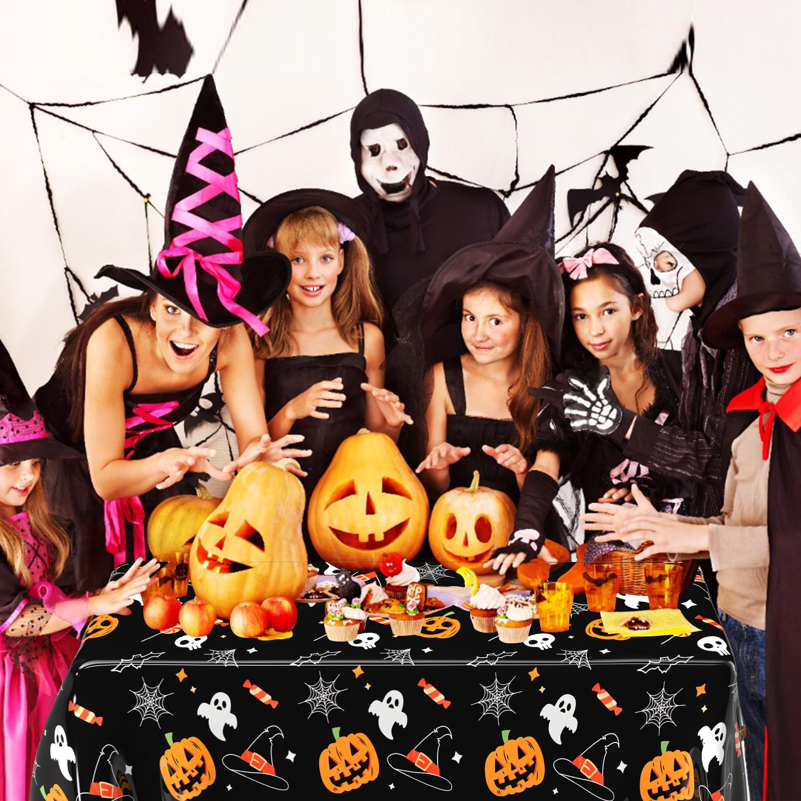 Nappe D'Halloween 3 Pièces - 137 X 182 Cm - Plastique Imperméable - Motif Citrouille - Pour Décoration De Fête