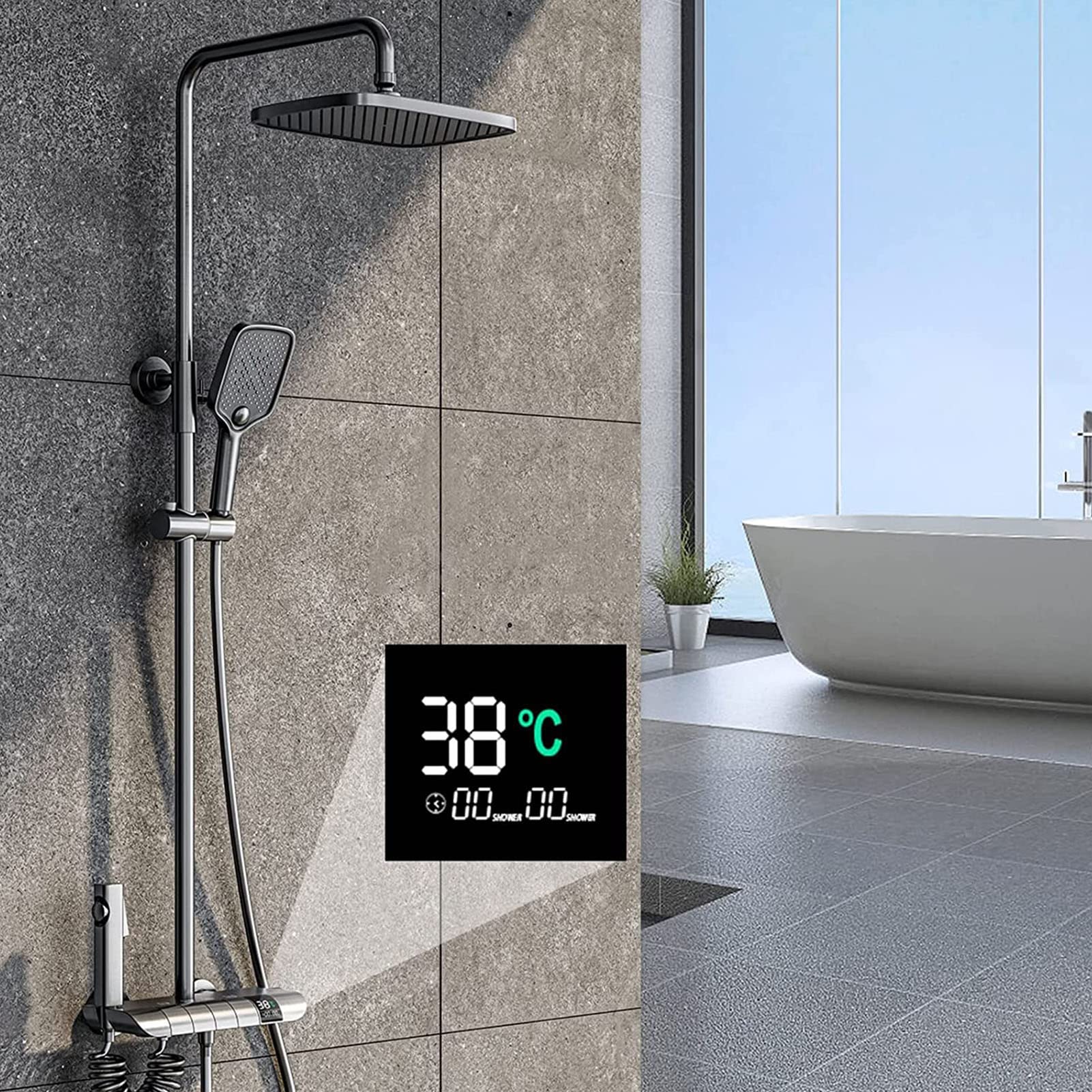 System prysznicowy termostatyczny, zestaw baterii prysznicowej z wyświetlaczem temperatury, głowica prysznicowa, 3 tryby prysznica ręcznego, bidet, wylewka wannowa, bateria prysznicowa do wanny