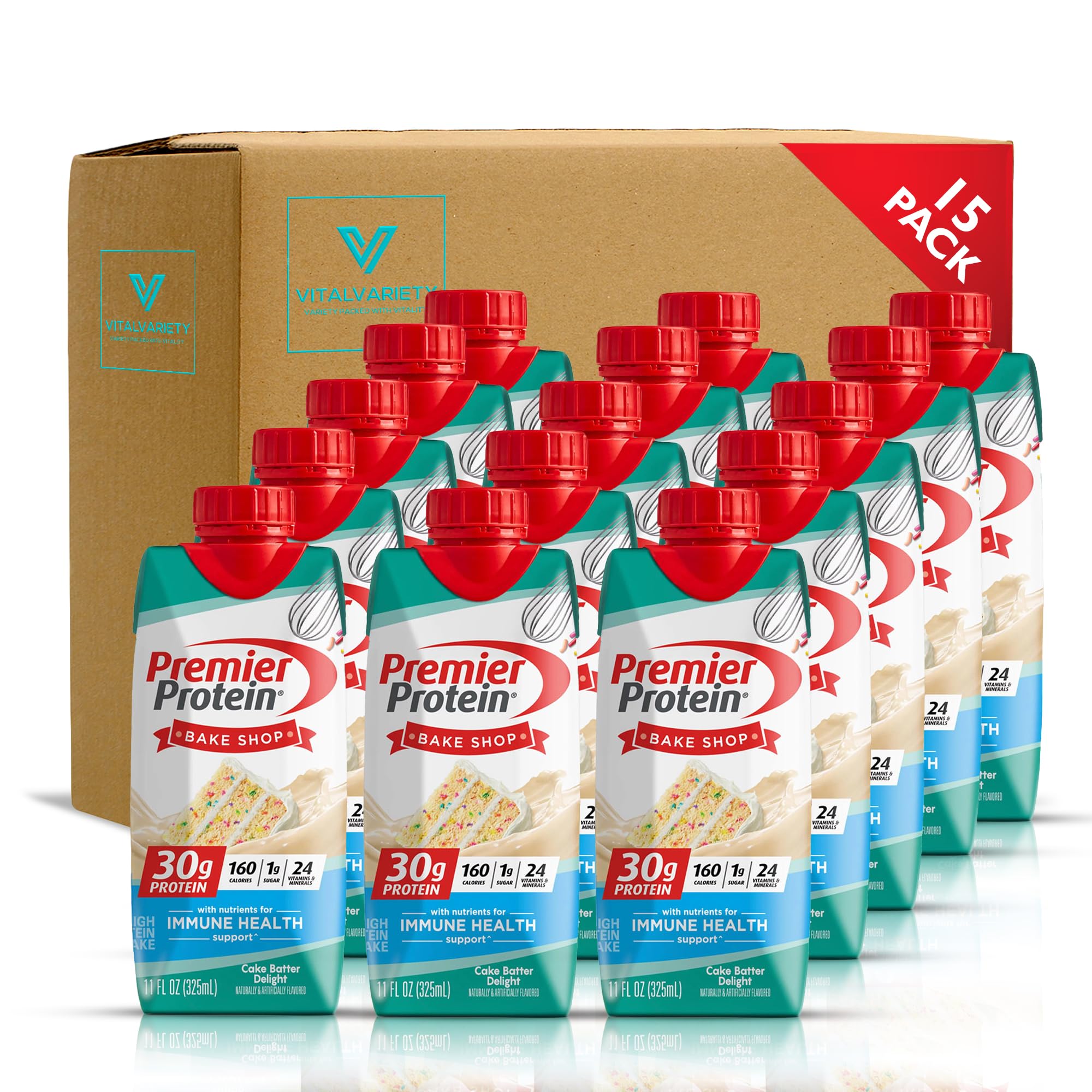 Premier Protien High Protein Shakes Variety Sampler Pack Cake Batter 11 Fl. Oz Each (15pk)