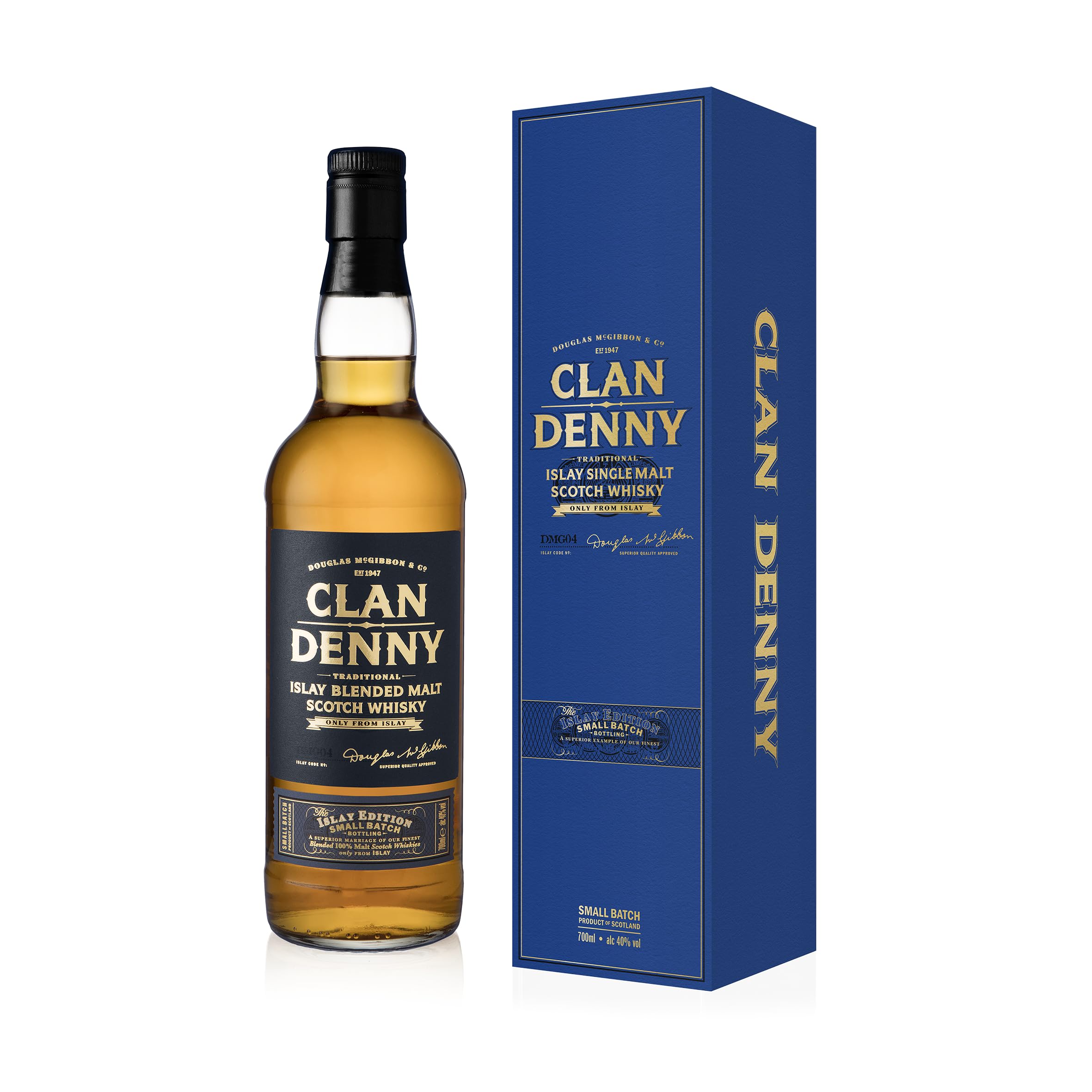 Clan Denny Islay Single Malt Scotch Whisky – Peated Smoky Islay Whisky, Small Batch, Smooth Citrus & Sweet Peat, Independent Bottler, Gift Carton, 40% ABV (70cl)