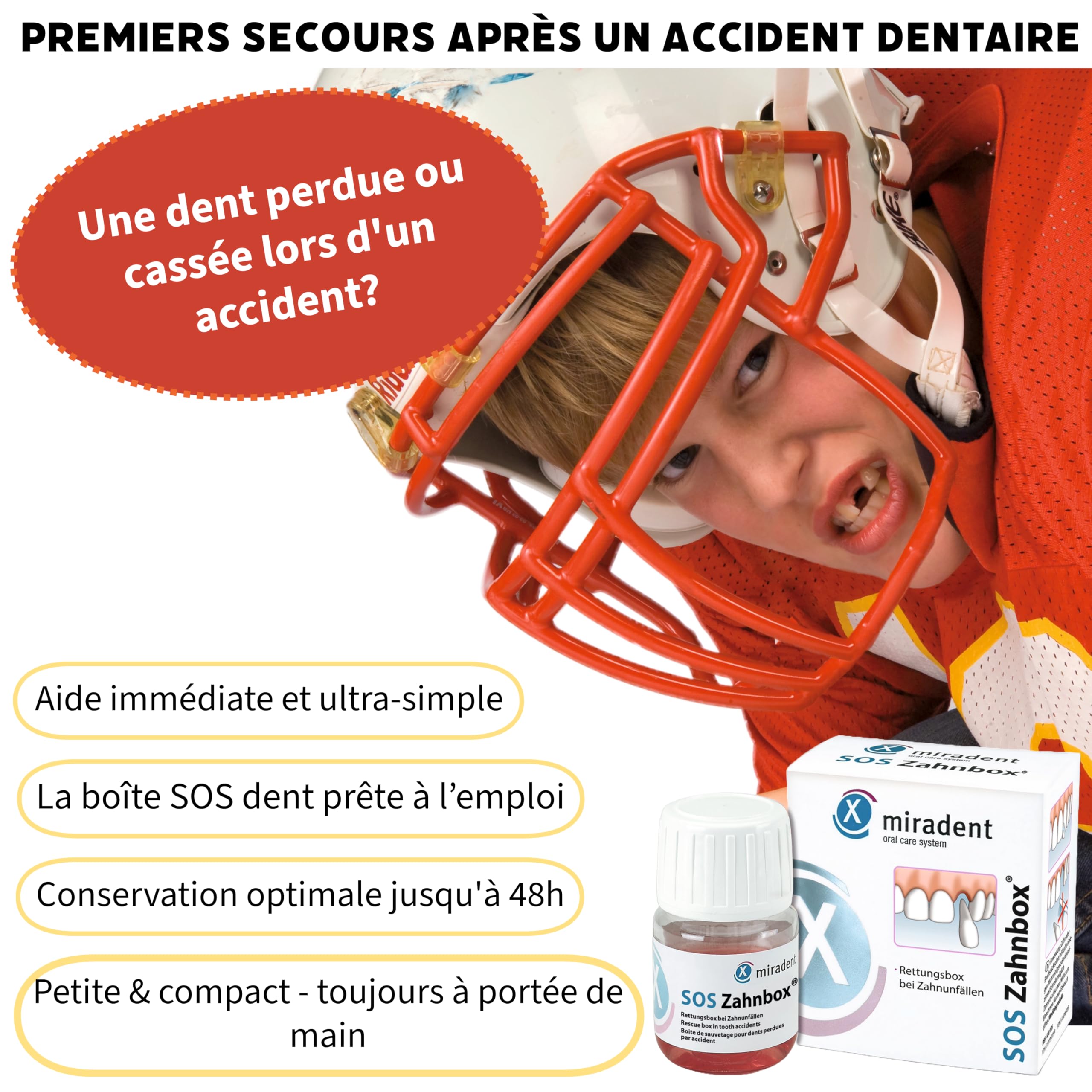 Miradent Scatola di salvataggio dentale per denti avulsi e traumi agli incisivi | Soluzione nutritiva per mantenere vive le cellule per il reimpianto e l’integrazione del dente perso