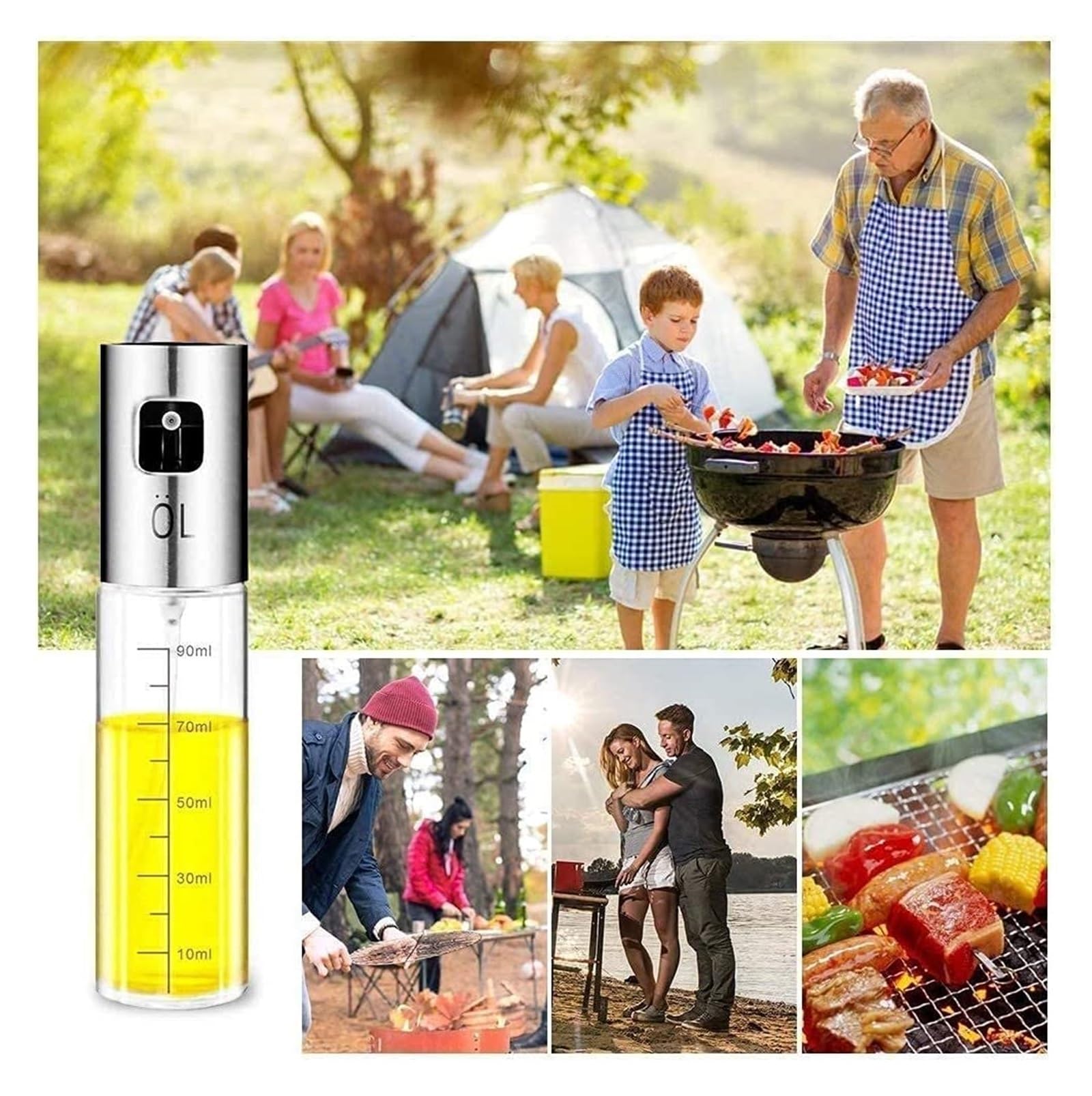 Dosificador de Aceite y Vinagre Dispensador de aceite y vinagre, rociador de aceite, rociador de vinagre de acero inoxidable con cepillo portátil, botella de vidrio for barbacoa, 100 Ml cocinando
