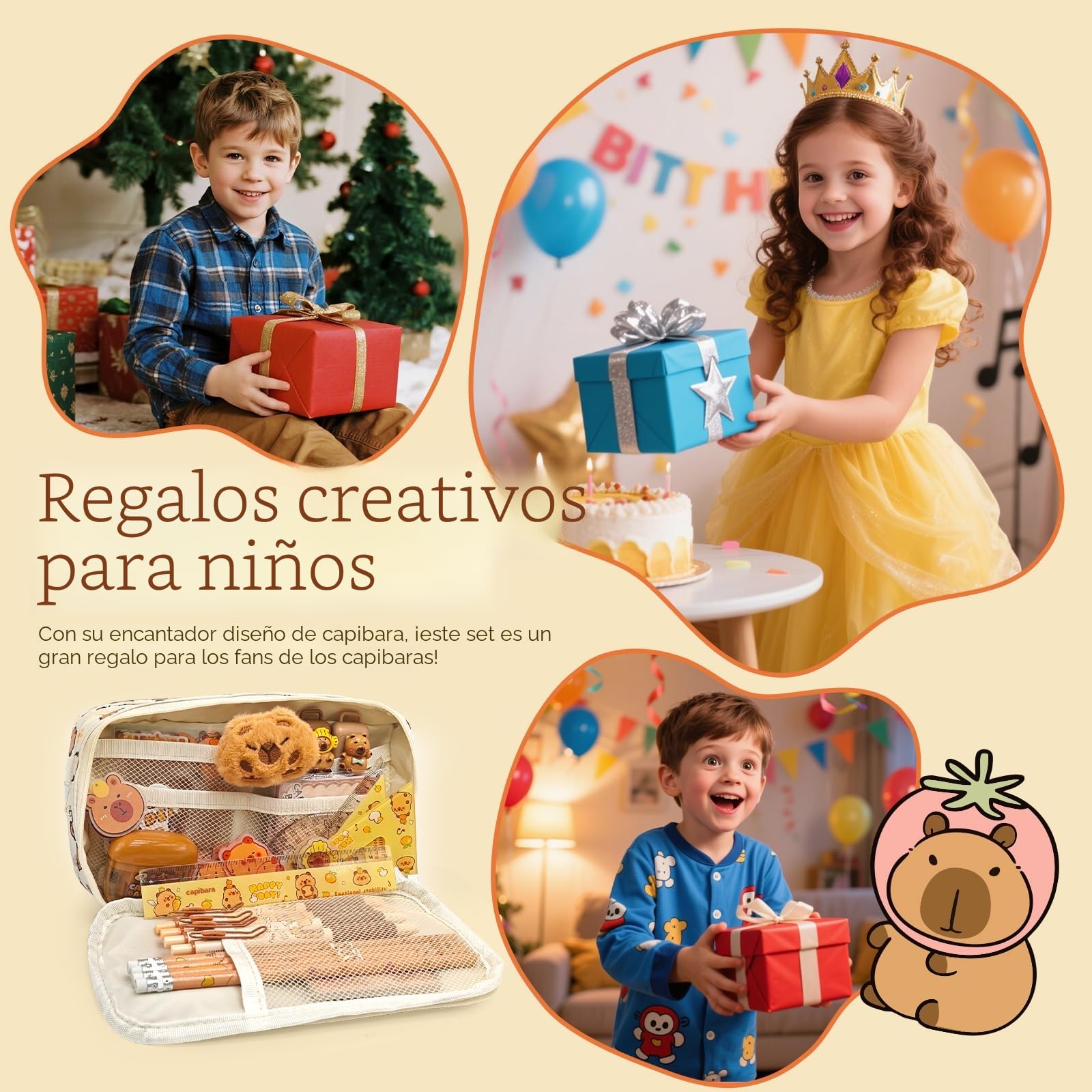 Ronronner 72 piezas Capybara Papelería Set Capybara Estuche Estuche con Soporte de Cesta, Estuche para Lápices, Cuadernos y Papelería - Set de regalo para la escuela, la oficina y el arte para niños y