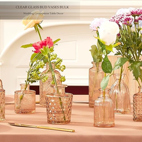 Miniatura 4 de Juego de 12 jarrones de cristal ámbar, jarrones a granel, florero pequeño para centros de mesa, jarrones de brotes a granel, mini jarrón vintage