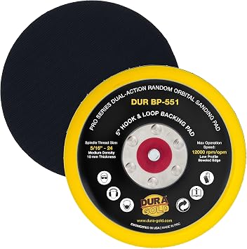 Dura-Gold Pro Series 5" Hook & Loop DA Backing Plate Pad - Low Profile Edge, Medium Density, Dual-Action Random Orbital Sanding Pad, 5/16" - 24 Threads - For Sander Polisher Auto Woodworking Sandpaper