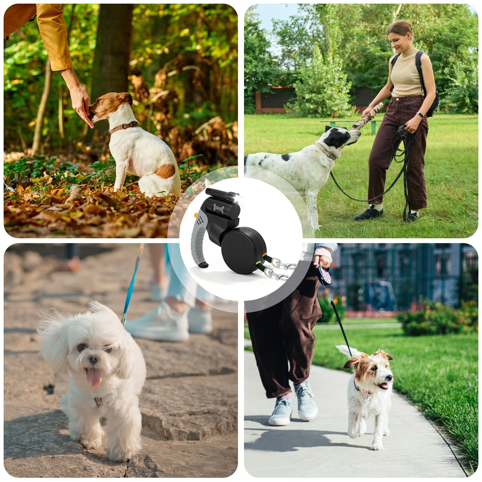 Guinzaglio retrattile per cani, doppio guinzaglio retrattile, guinzaglio automatico retrattile, doppio guinzaglio per cani di taglia media e piccola