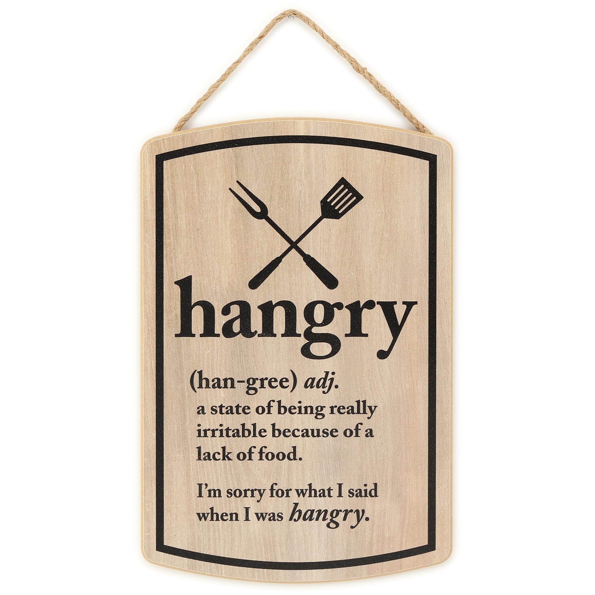 Hangry Definition Wood Wall Decor - Funny Hanging Sign for Kitchen - I'm Sorry For What I Said When I Was Hangry