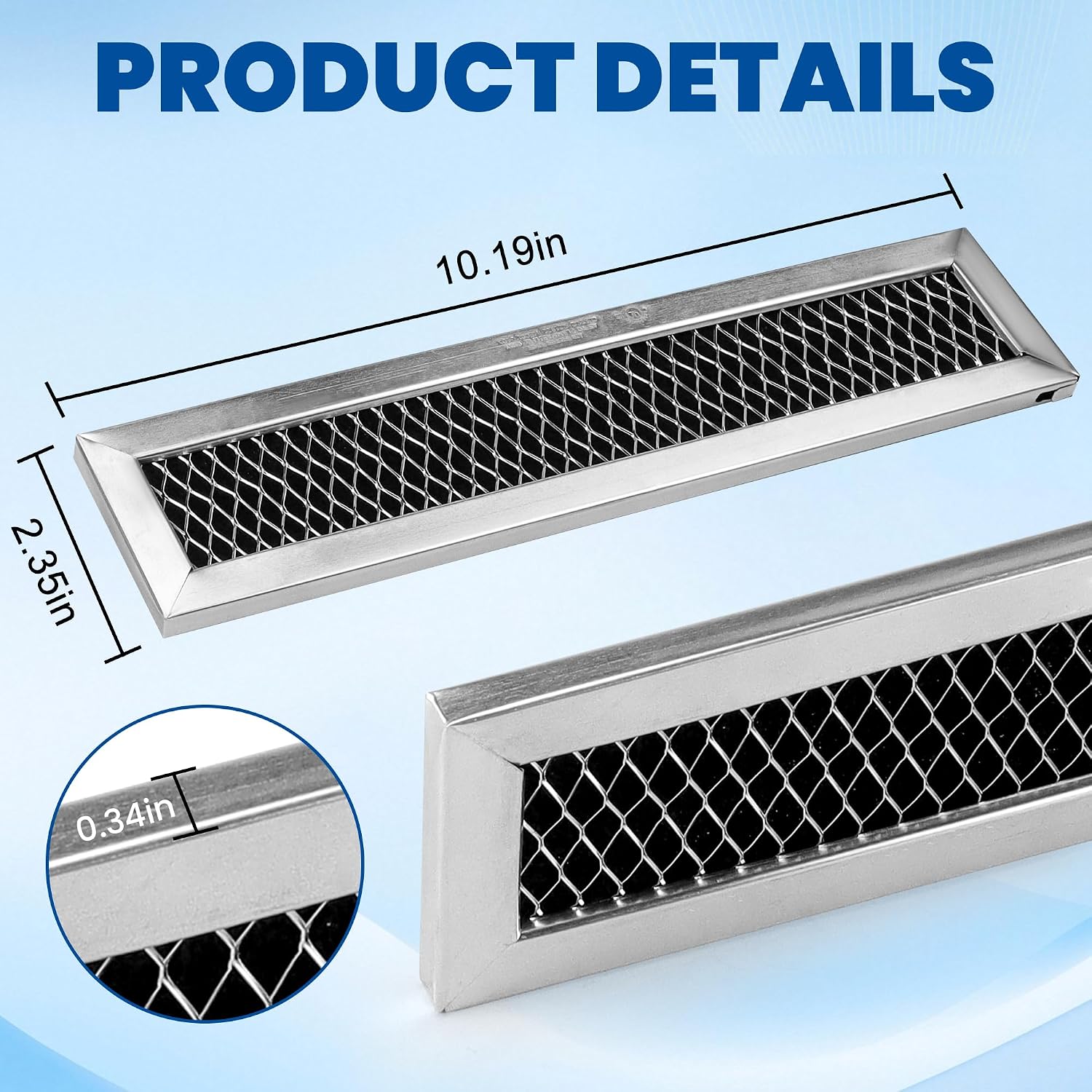 WB02X11550 JX81L 5304464577 Microwave Charcoal Filter Replacement Compatible with G-E Hot-point Frigi-daire L-G Microwaves, 2-1/4" x 10-3/8" x 3/8", 2 Packs