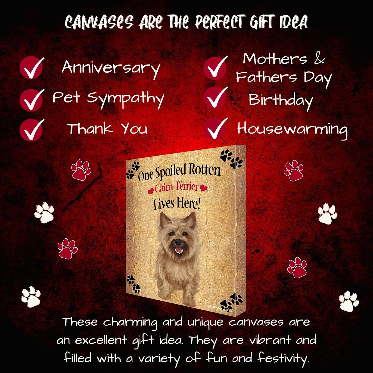 Spoiled Rotten with Cairn Terrier Dogs Canvas Wall Art - Premium Quality Ready to Hang Room Decor - Black Floating Framed 16" x 24"