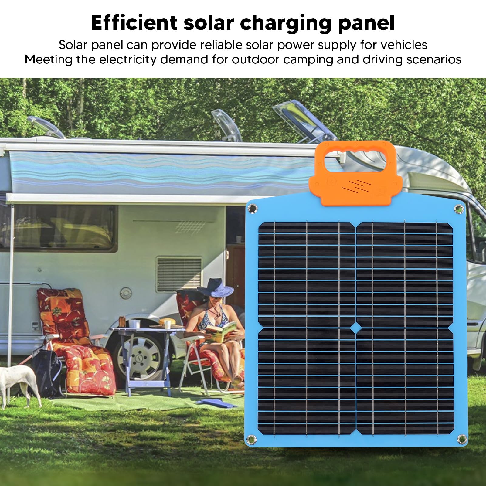 Panel słoneczny 18 V, monokrystaliczny silikon, 20 W, ładowarka do paneli słonecznych, przenośny zestaw paneli słonecznych, do kampera, kempingu, na zewnątrz, 520 x 356 x 23 mm (niebieski)