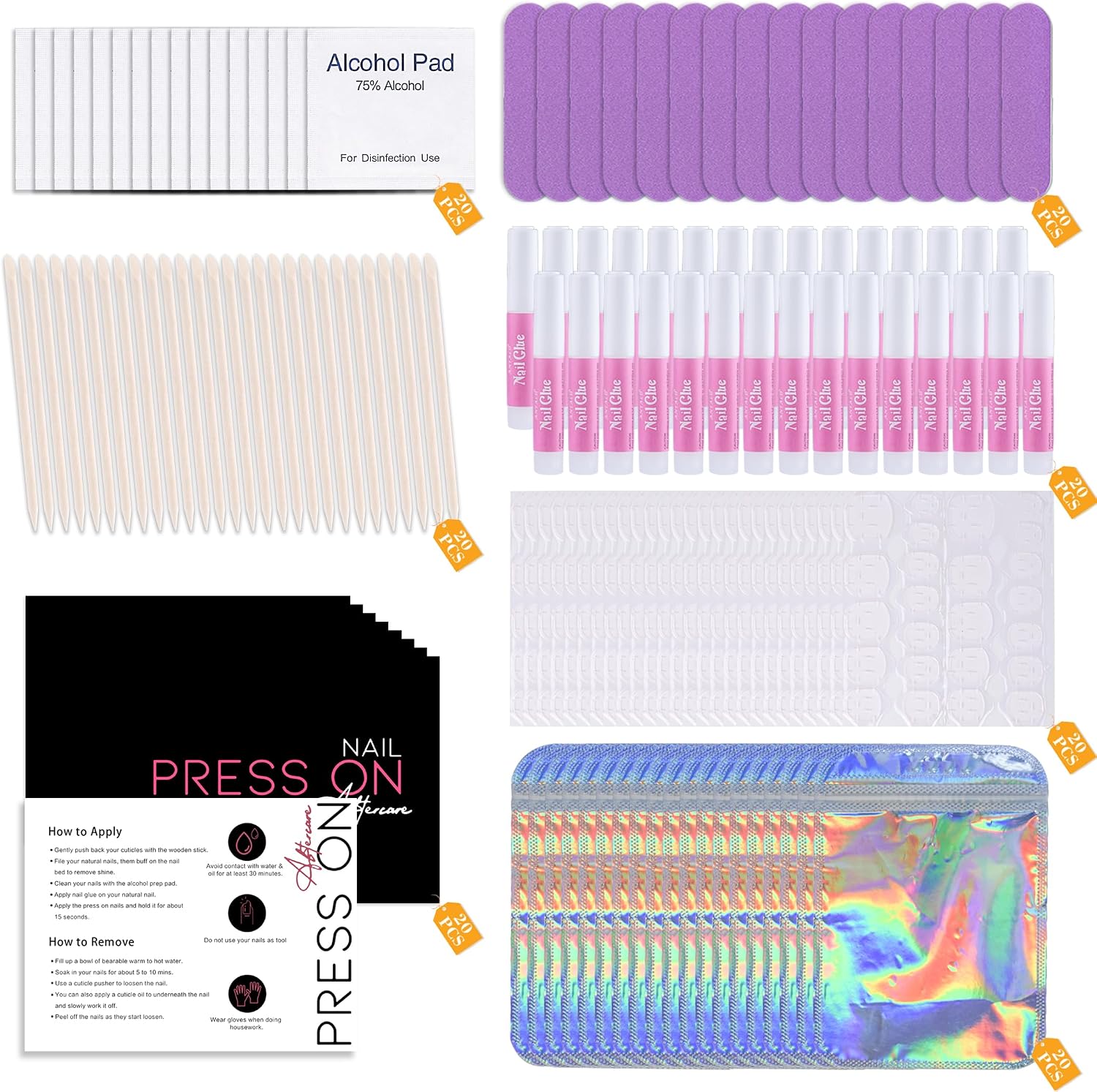 Pr On Nail Tool Kit for Nail Busin, Nail Prep Applicat Disposable