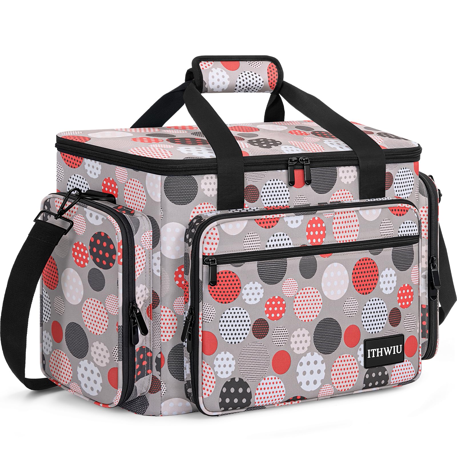 Sewing Machine Carrying Case with Multiple Storage Pockets Large Capacity, Universal Tote Storage Bag Compatible with Most Standard Singer, Brother, Janome, Colorful Dots