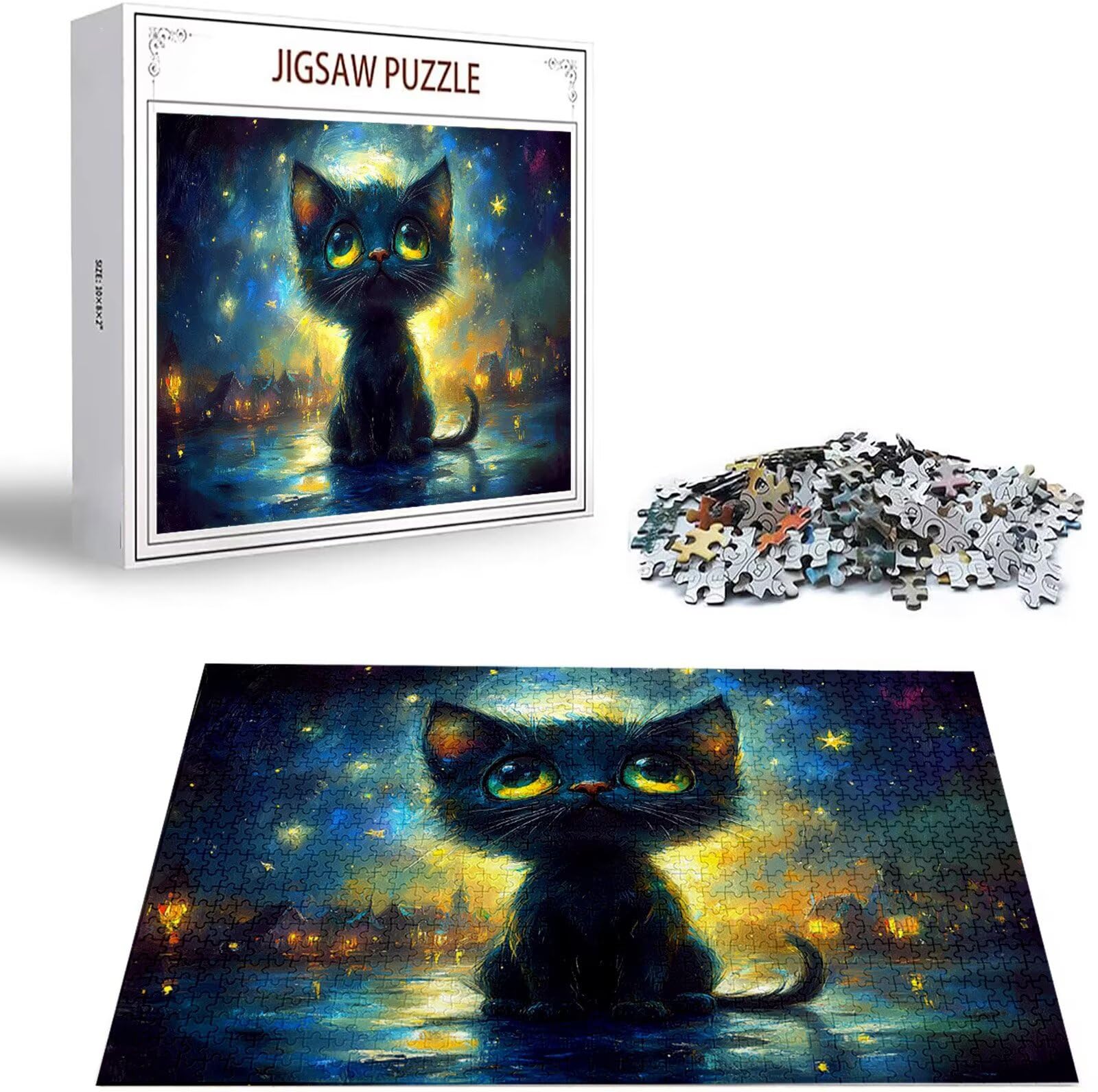 Puzzle 2000 Pezzi, 3 4 5 Anni Puzzle Gatto 6 7 8 Anni Giochi Educativi Sostenibili Con Motivi Per Adulti Da Gioco in Legno Di Alta Qualità Jigsaw Cielo stellato per Gioco Familiare, Regalo H-8447