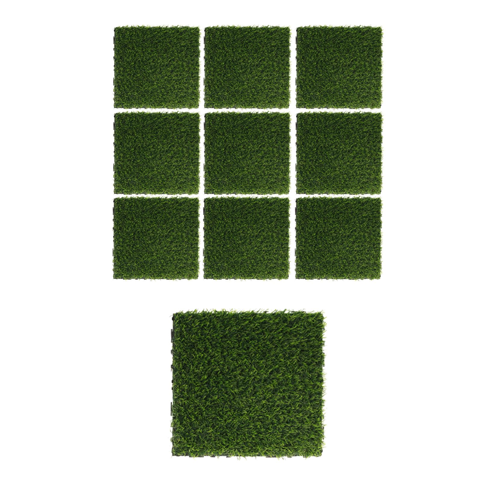 10 Piastrelle Erba Sintetica 30x30 cm – Pavimento da Giardino con Prato Artificiale, Verde, Incastro e Taglio Facile, 0.9 m²