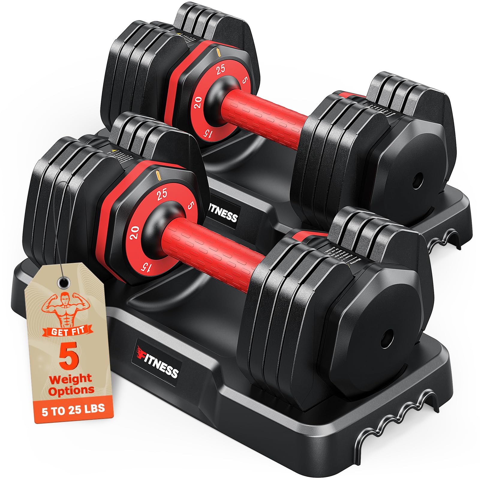 Adjustable Dumbbells Set of 2, 1 Hand Adjustable Weights Dumbbells Set, 5 in 1/10 in 1 Free Dumbbell with Anti-Slip Texture Handle, Weight Set For Home Gym Suit both Men and Women