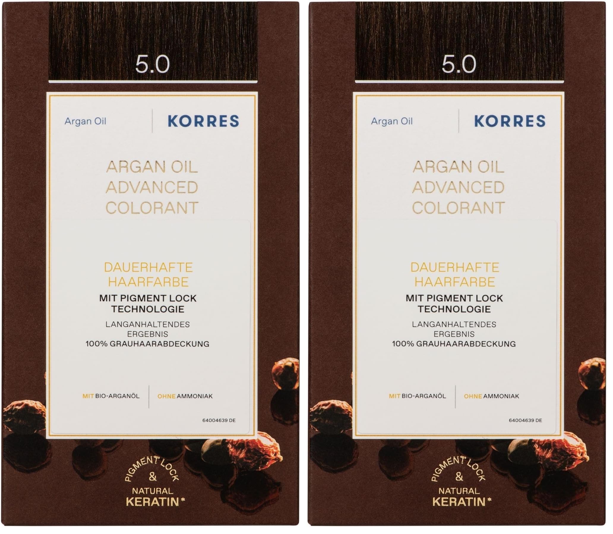 KORRES Argan Oil Colorant – ammoniakfreie Haarfarbe Hellbraun 5.0 – mit Bio-Arganöl, 100% Grauhaarabdeckung & vegan für ein langanhaltendes Farbergebnis (Packung mit 2)