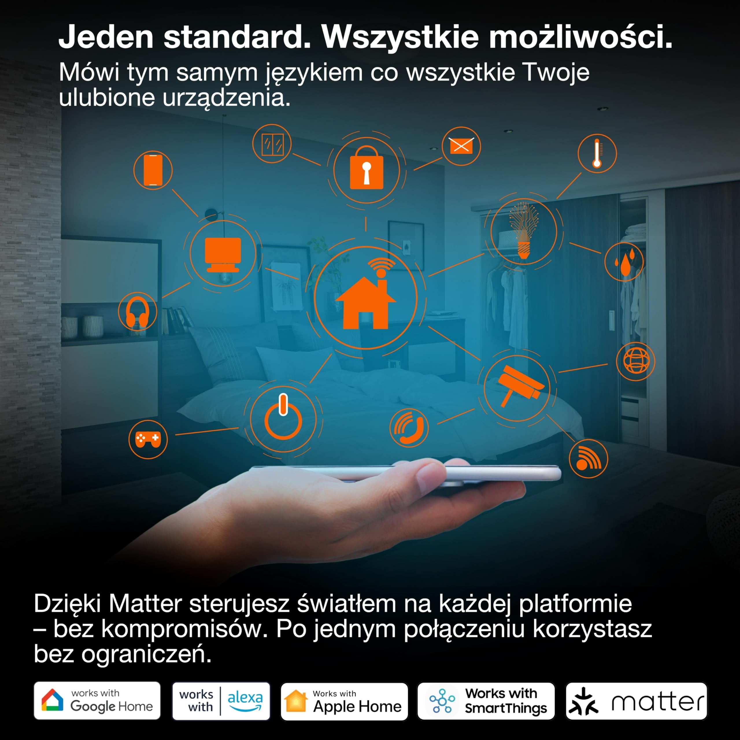 OSRAM Gniazdo zewnętrzne EU SMART+ MATTER, gniazdo zewnętrzne z kontrolą zużycia energii w kolorze czarnym wykonane z PP, stopień ochrony IP44, integracja urządzeń z inteligentnym domem