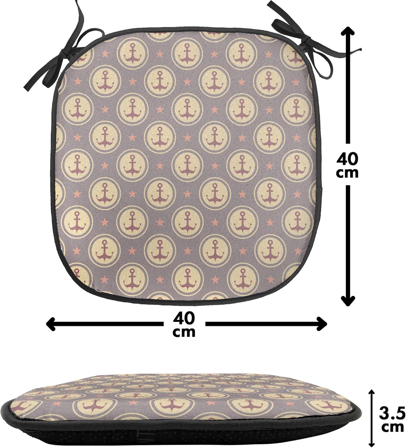 Ambesonne Anchor Chair Seating Cushion Set of 2, Maritime Pattern with Circles Stars Boating Sailing Themed Illustration, Anti-Slip Seat Padding for Kitchen & Patio, 16"x16", Mauve Sand Brown Coral