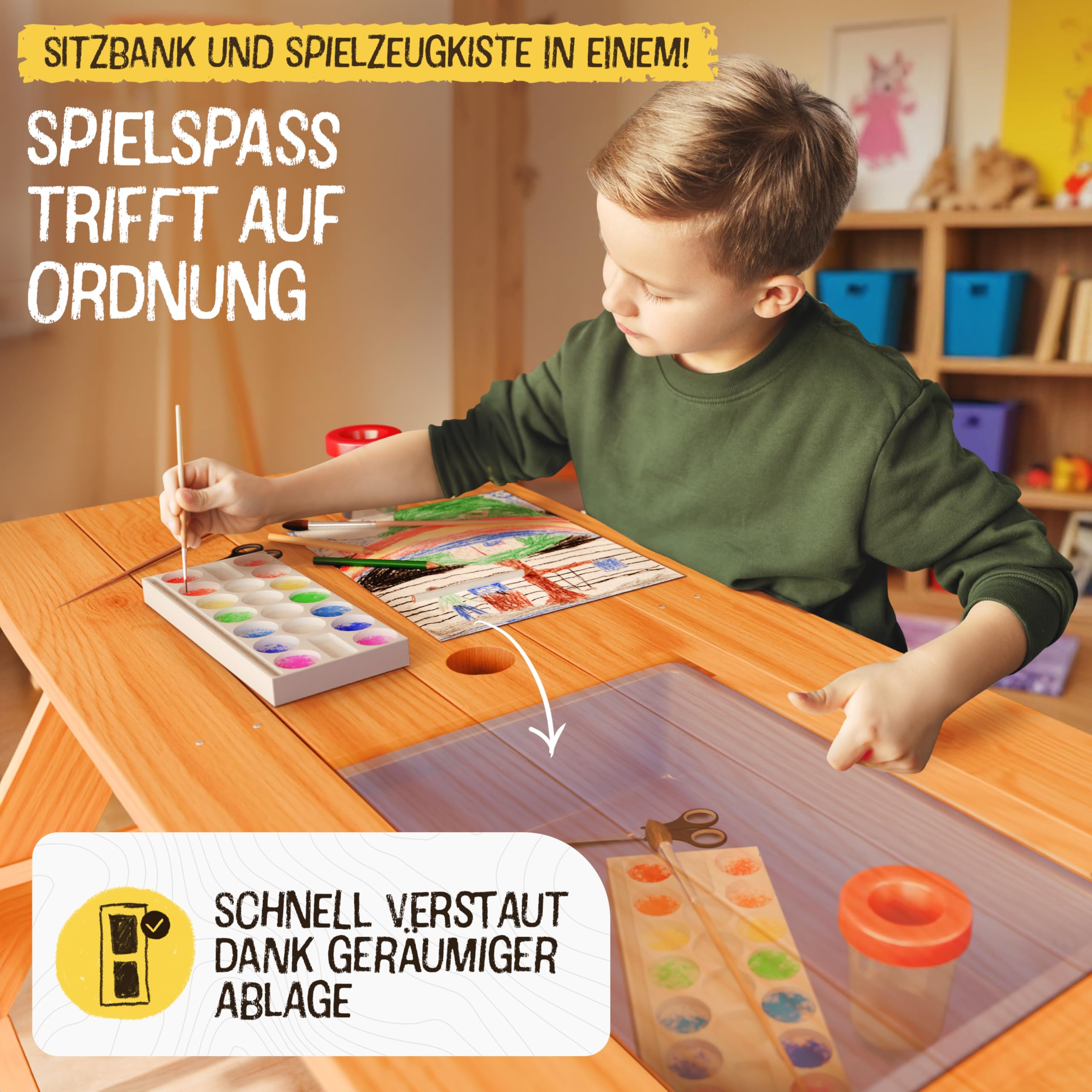 FRIEDO 2in1 Kindersitzgruppe Matschtisch lackiertem Holz Matschküche Wasserspieltisch Garten Kinder Gartenmöbel Outdoor Indoor