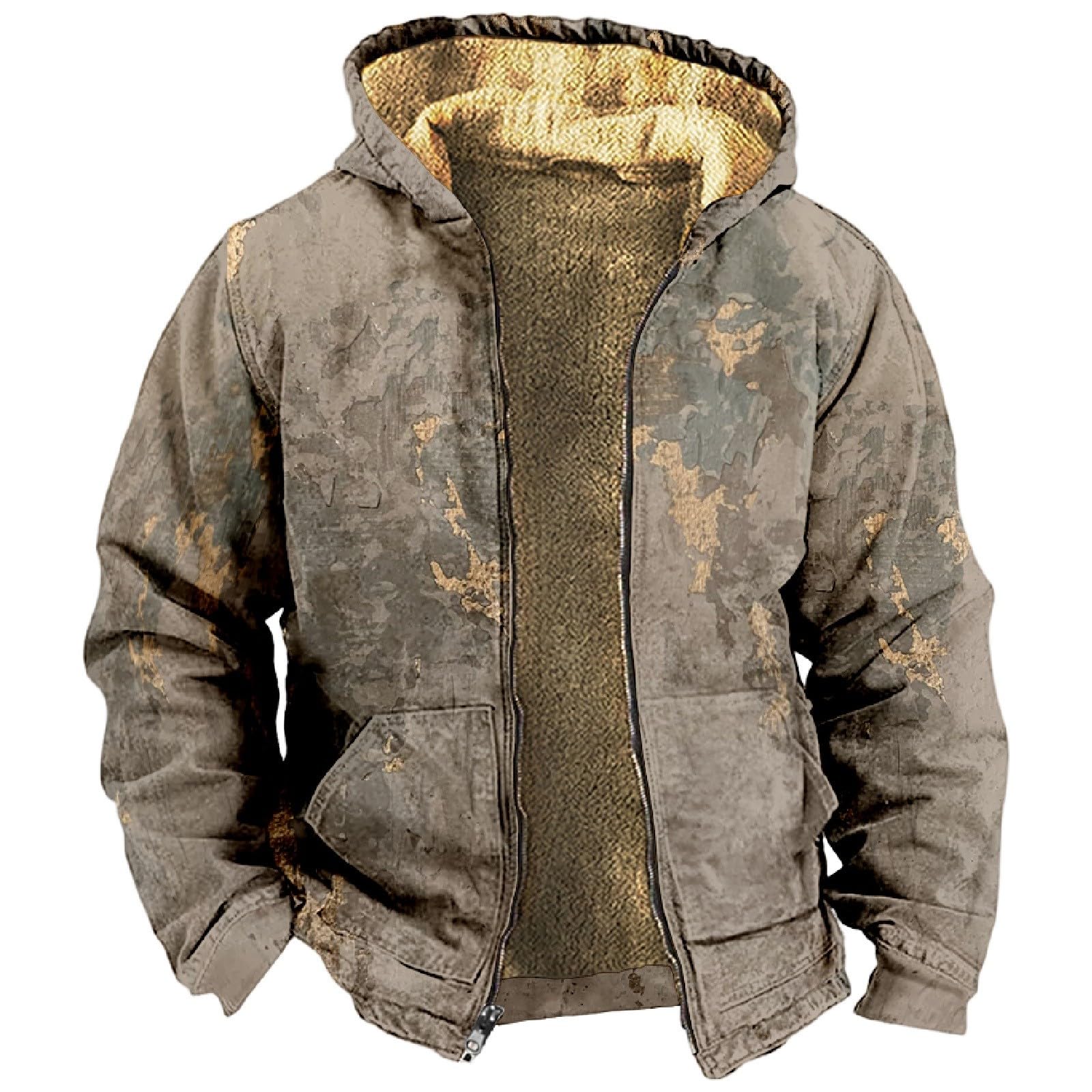 Genericflannel Jacket For Men Zipper Long Sleeve Hoodies Vintage