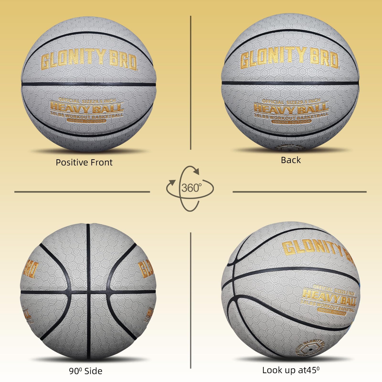Balón de baloncesto con peso gris de 28.5 pulgadas/29.5 pulgadas, 2.2 libras/3 libras, antideslizante para exteriores e interiores, baloncesto de entrenamiento pesado para regatear, pasar