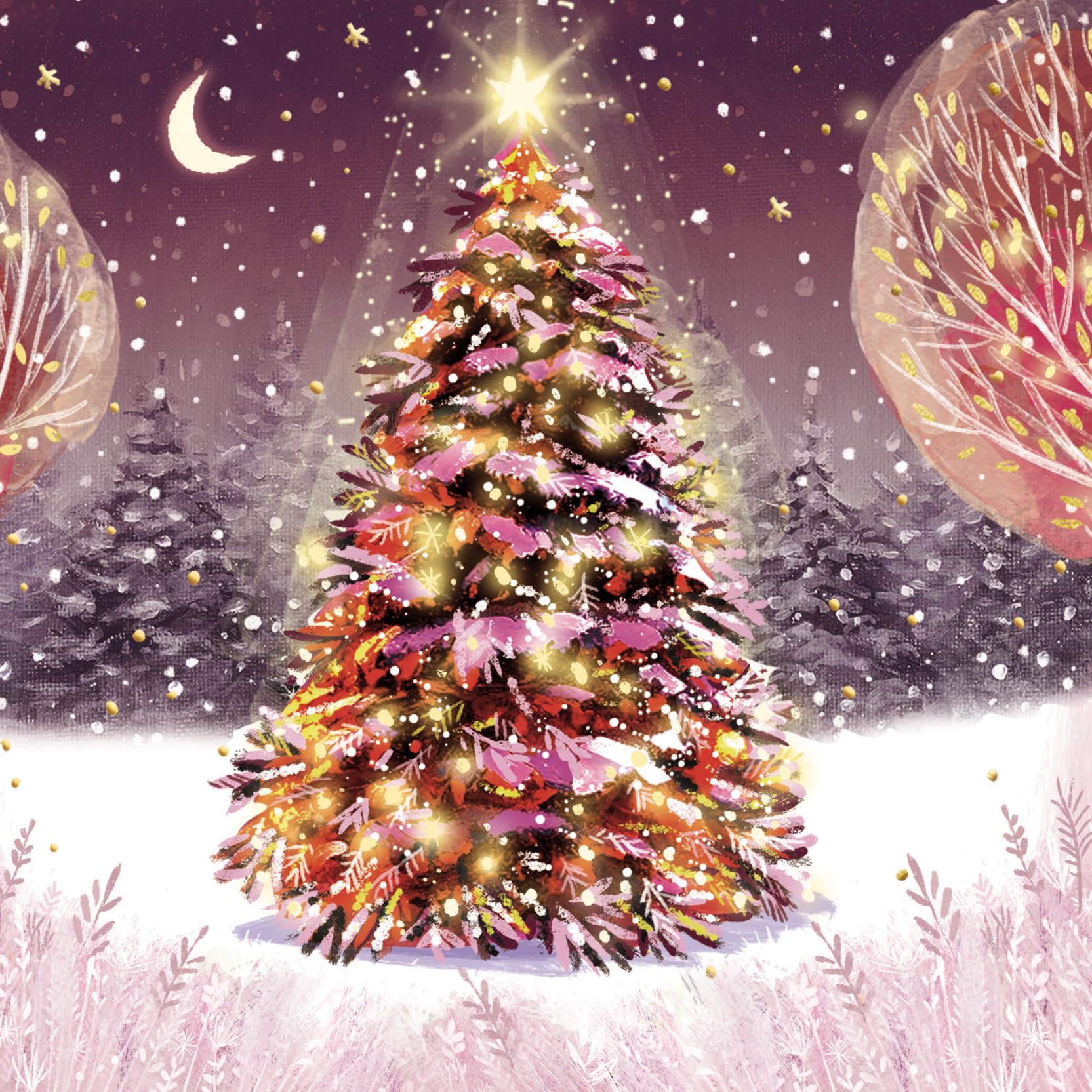Ling Design Charity Christmas Cards Pack of 8 - Festive Tree in the Snow - Premium Greeting Cards Multipack with Envelopes - Supporting UK Charities