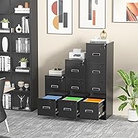 Vista 6 de INTERGREAT Archivador alto de 3 cajones, archivador de metal negro con cerradura, archivadores de bloqueo con 4 marcos ajustables para colgar