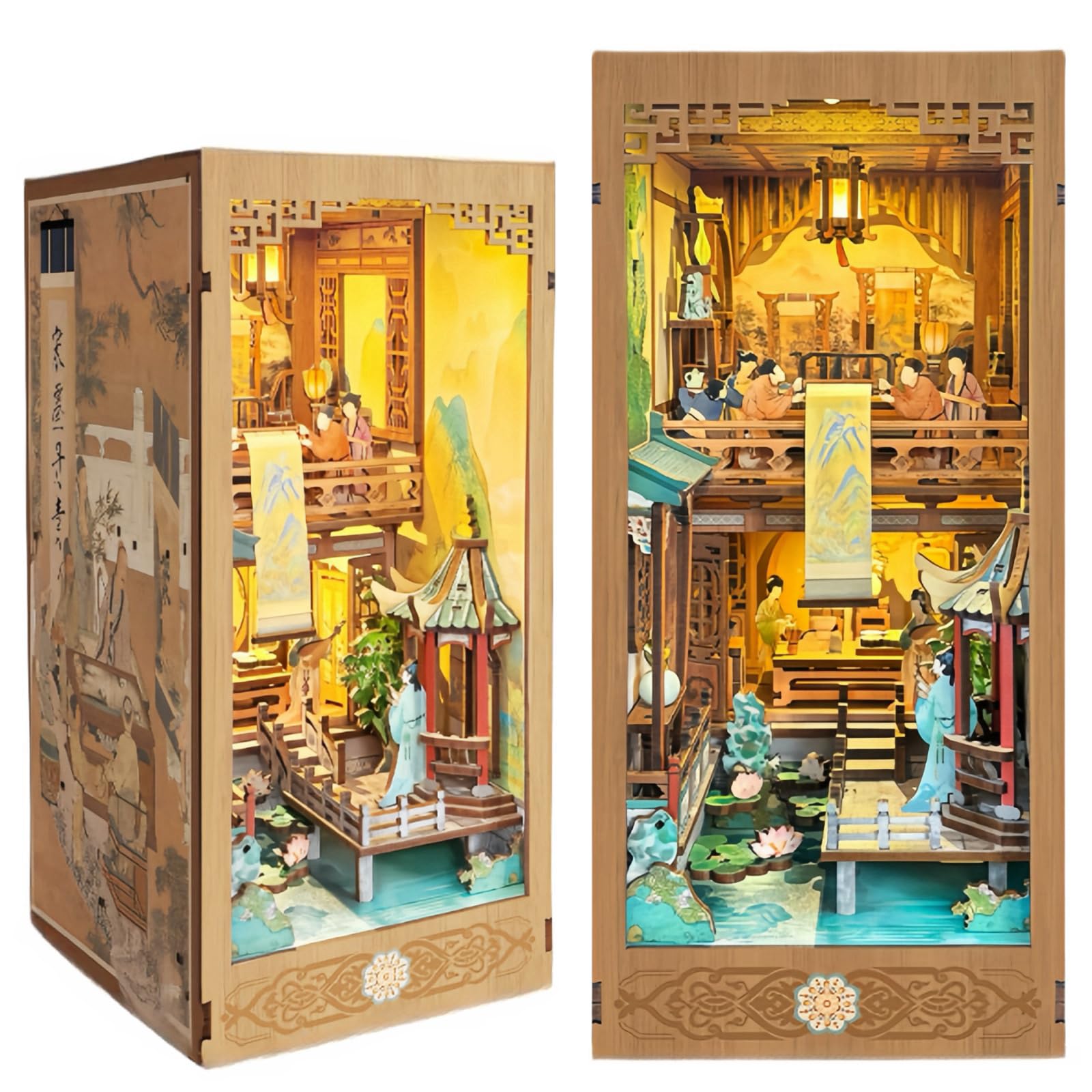 SXDMOUBK DIY Book Nook Kit - Song Dynasty Ink Art Bookends Kit - Scholar Gathering Theme - 3D Puzzle, Assembly Bookend for Adult