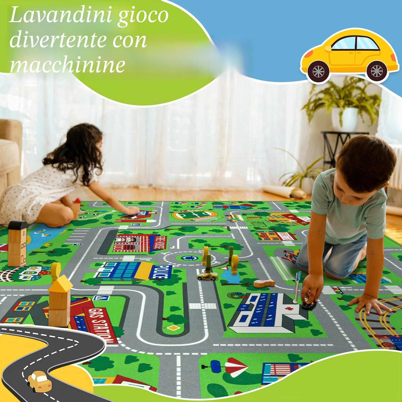Capslpad Tappeto da gioco per bambini, 200 x 300 cm, antiscivolo, adatto per la cameretta dei bambini, camera da letto, sala giochi, verde