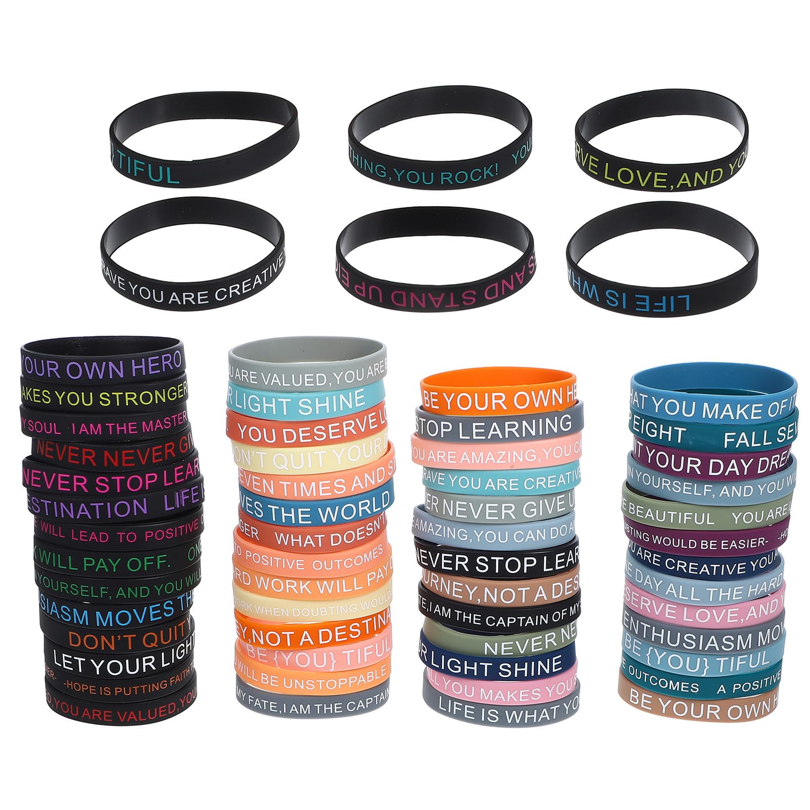 Homoyoyo 100 Pulseras de Silicona Inspiradoras Unisex Material Suave y Ajuste Cómodo para Fiestas y Uso Diario