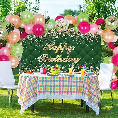 Miniatura 6 de Renaiss Cartel de fondo de feliz cumpleaños de 8 x 6 pies para sesión de fotos, retrato de diamantes dorados, fondo verde de fotografía para hombres