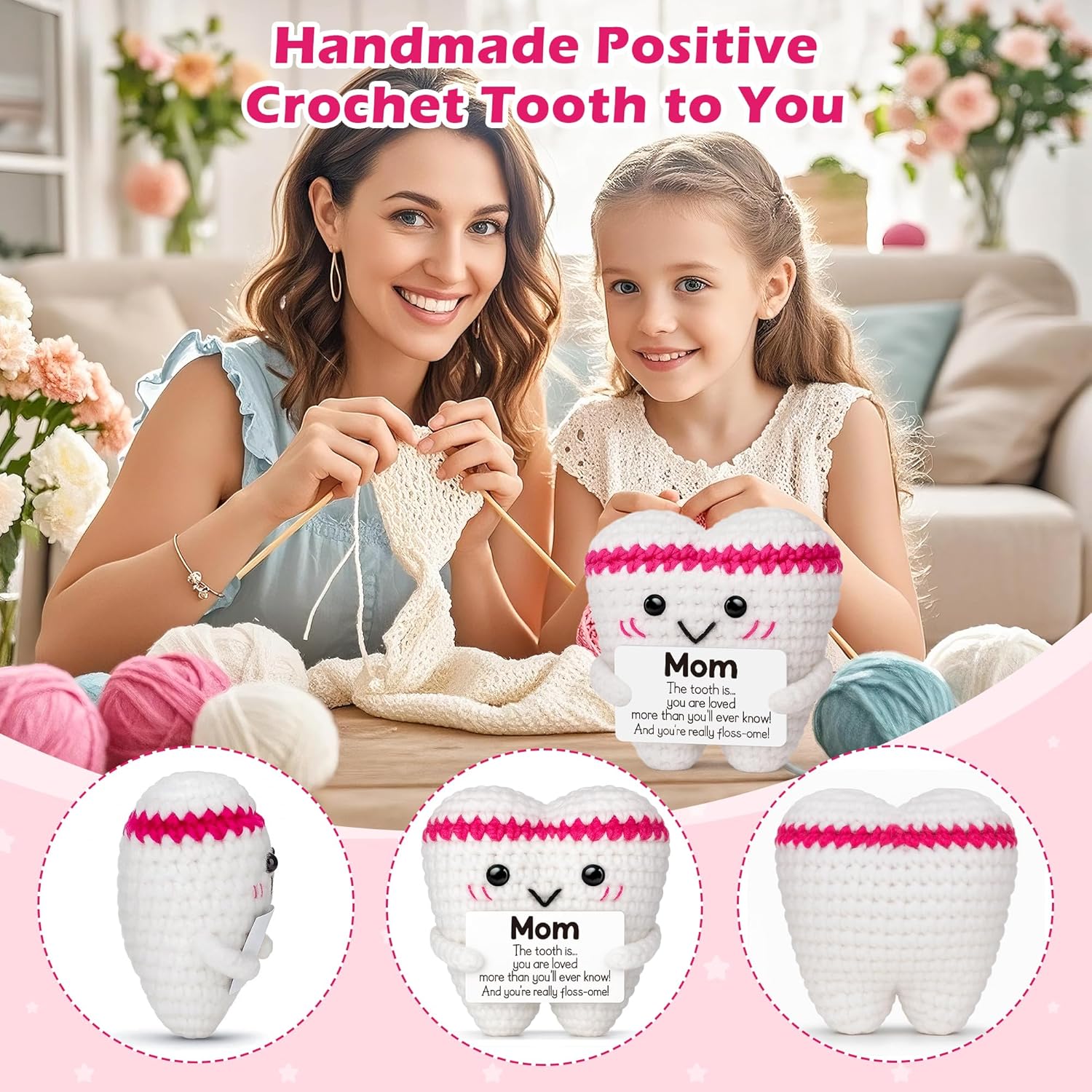 Condition photo showing New/Like New for GwhyGifts Mom Gifts from Daughter Son,Valentines Day Birthday for Mom,Dental Hygienist Gift for Women,Funny Handmade Crochet Tooth National Dentist Day Decor,Small Moms Mama Mother in Law Gift