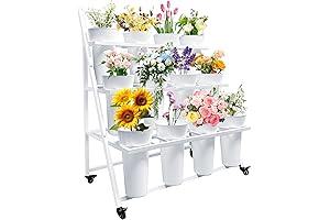 Triangular Flower Bar Stand with 12 Buckets and Wheels