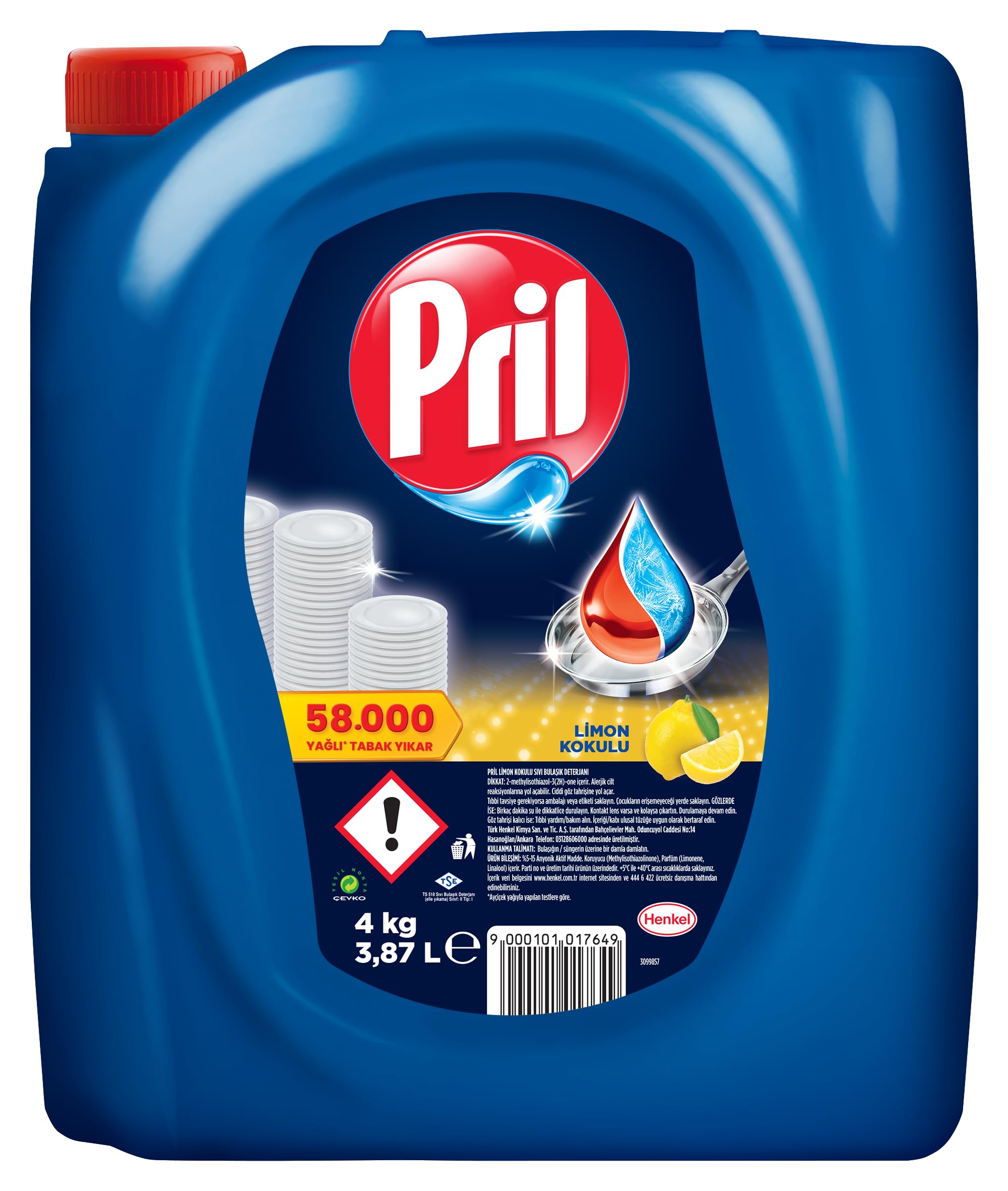 Pril Limon Kokulu Sıvı Bulaşık Deterjanı 1 x 4 KG, Limon 4kg
