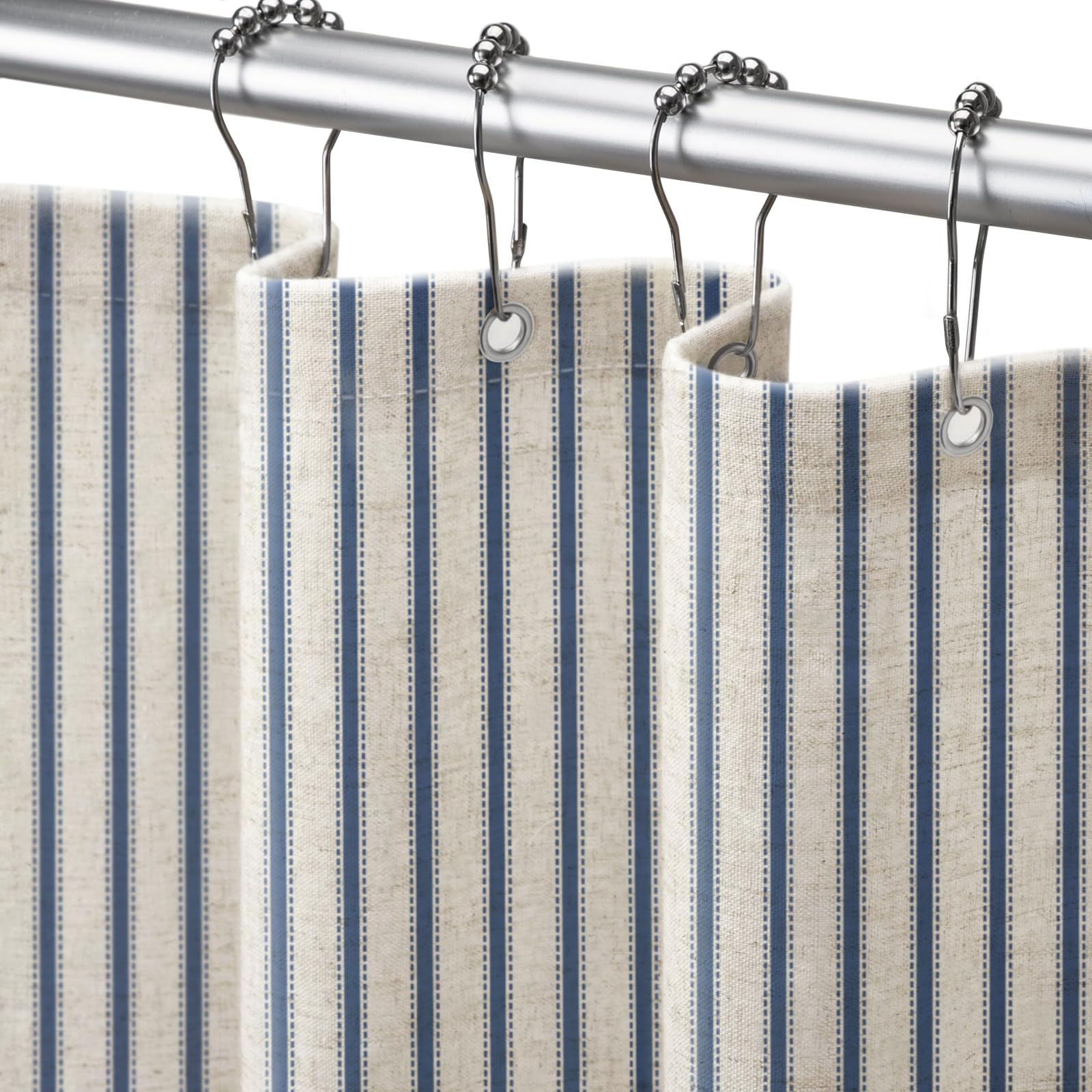 Farmhouse Striped Shower Curtain Navy Blue Vintage Linen Curtain 72W X 78L — image 1