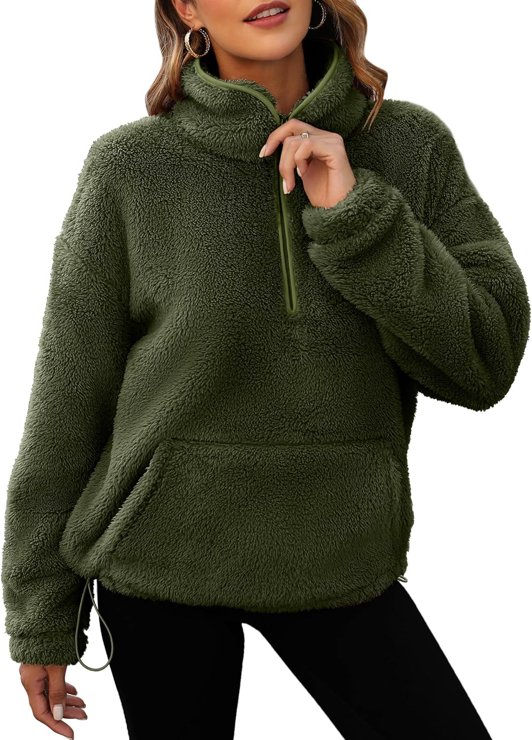 Neineiwu Womens Half Zip Fleece Pullover Fuzzy Oversized Sweatshirts Sherpa Polar Long Sleeve Hoodies With Pockets