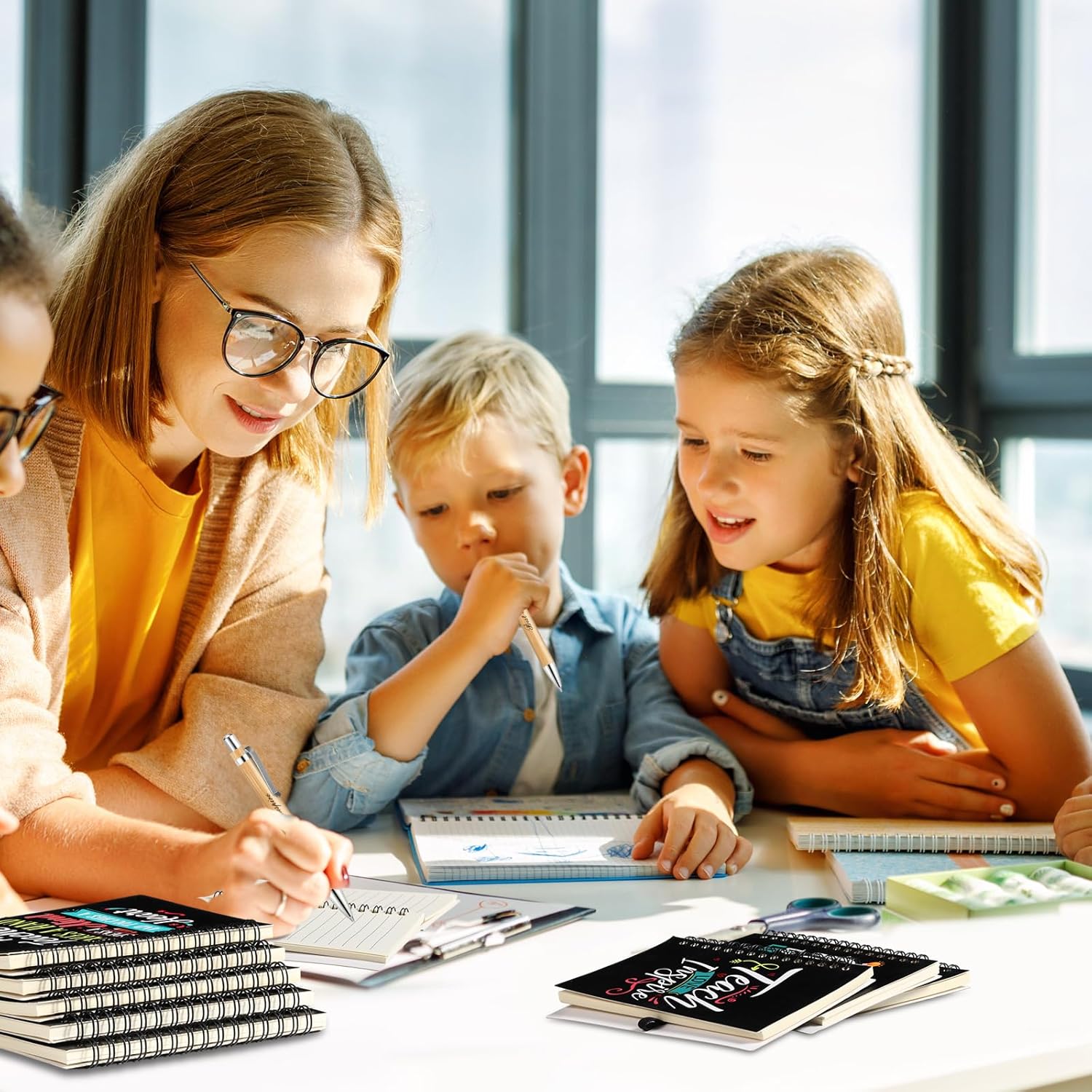 Pasimy 72 Pcs Teacher Appreciation Gifts Bulk 36 Spiral Notebooks and 36 Pens Thank You Teacher Inspirational Mini Pocket Notepads Motivational Kraft Journals for Women Birthday Teachers' Day(Cool)