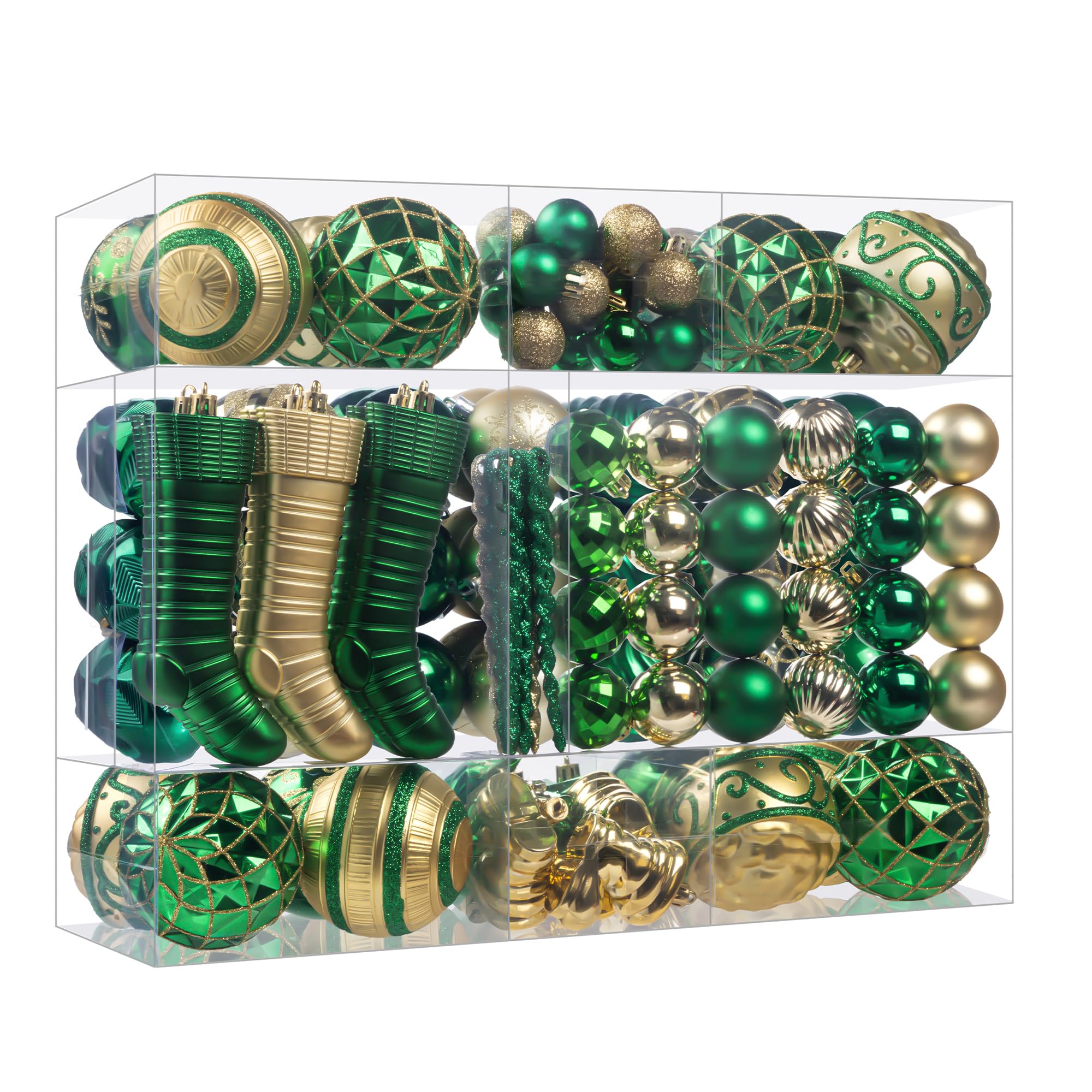 150Pcs Christmas Ball Ornaments Set, Shatterproof Christmas Ball Decorative, Assorted Baubles Pendants for Xmas Tree Party Holiday Home Decor (Green & Gold)